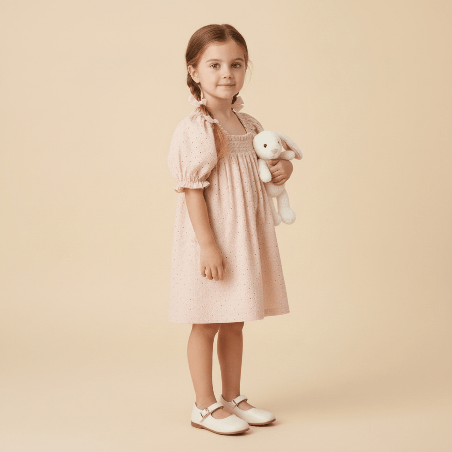 Organic Eyelet Bubble Sleeve Dress - Blush Eyelet - Sleeve, Dress, Fashion, Textile, One-piece garment | Everetts Place
