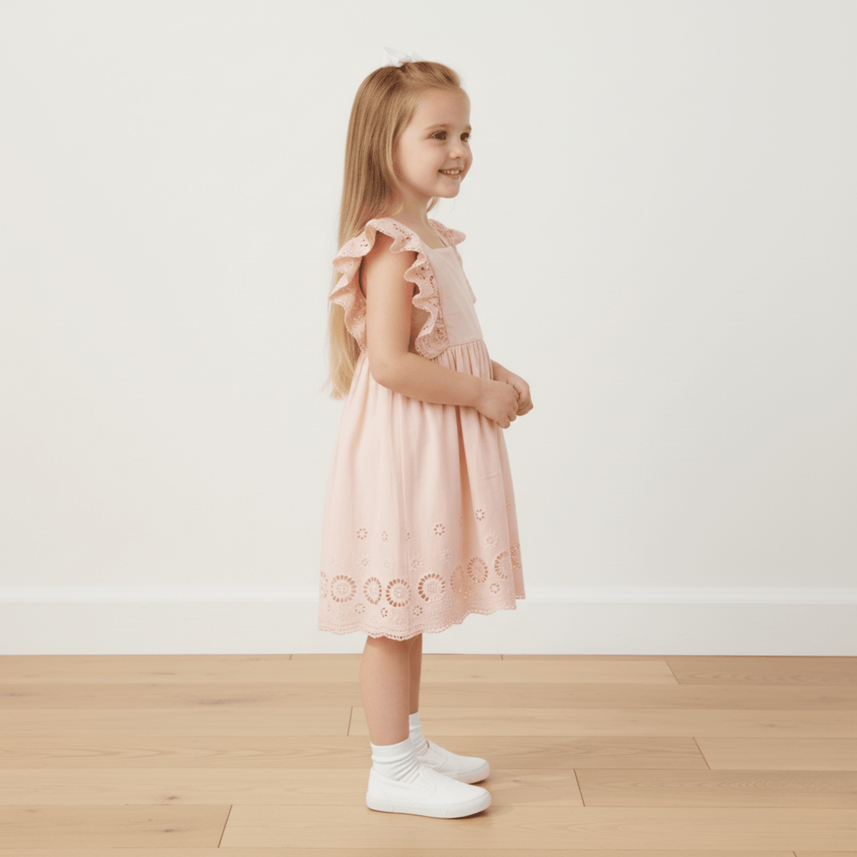Makemake Organics Makemake Organics Eyelet Flutter Dress For Baby Girls Organic Cotton Lightweight Everyday Wear