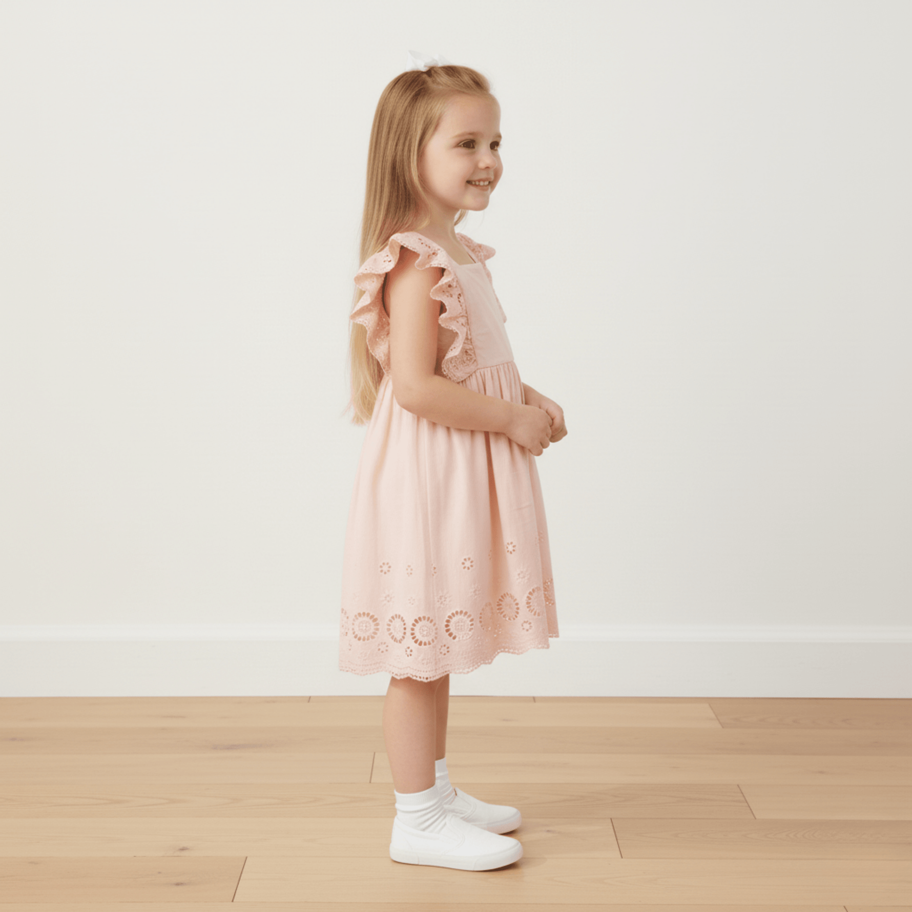Makemake Organics Makemake Organics Eyelet Flutter Dress For Baby Girls Organic Cotton Lightweight Everyday Wear