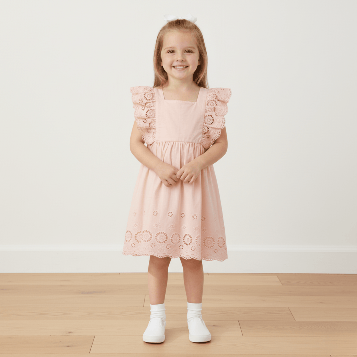 Organic Eyelet Flutter Dress - Blush Eyelet - Dress, Day Dress, One-piece garment, Fashion, Textile | Everetts Place