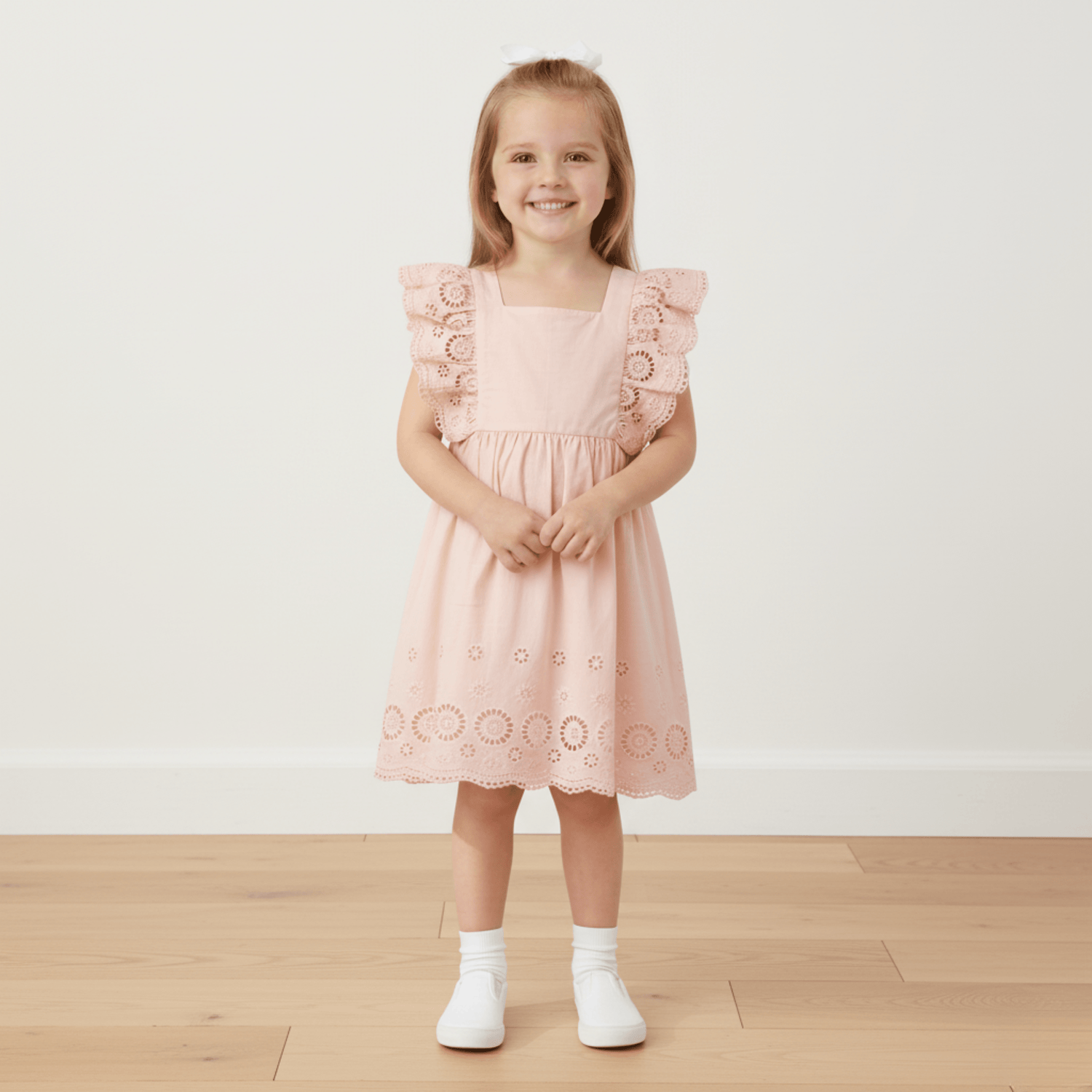 Organic Eyelet Flutter Dress - Blush Eyelet - Dress, Day Dress, One-piece garment, Fashion, Textile | Everetts Place