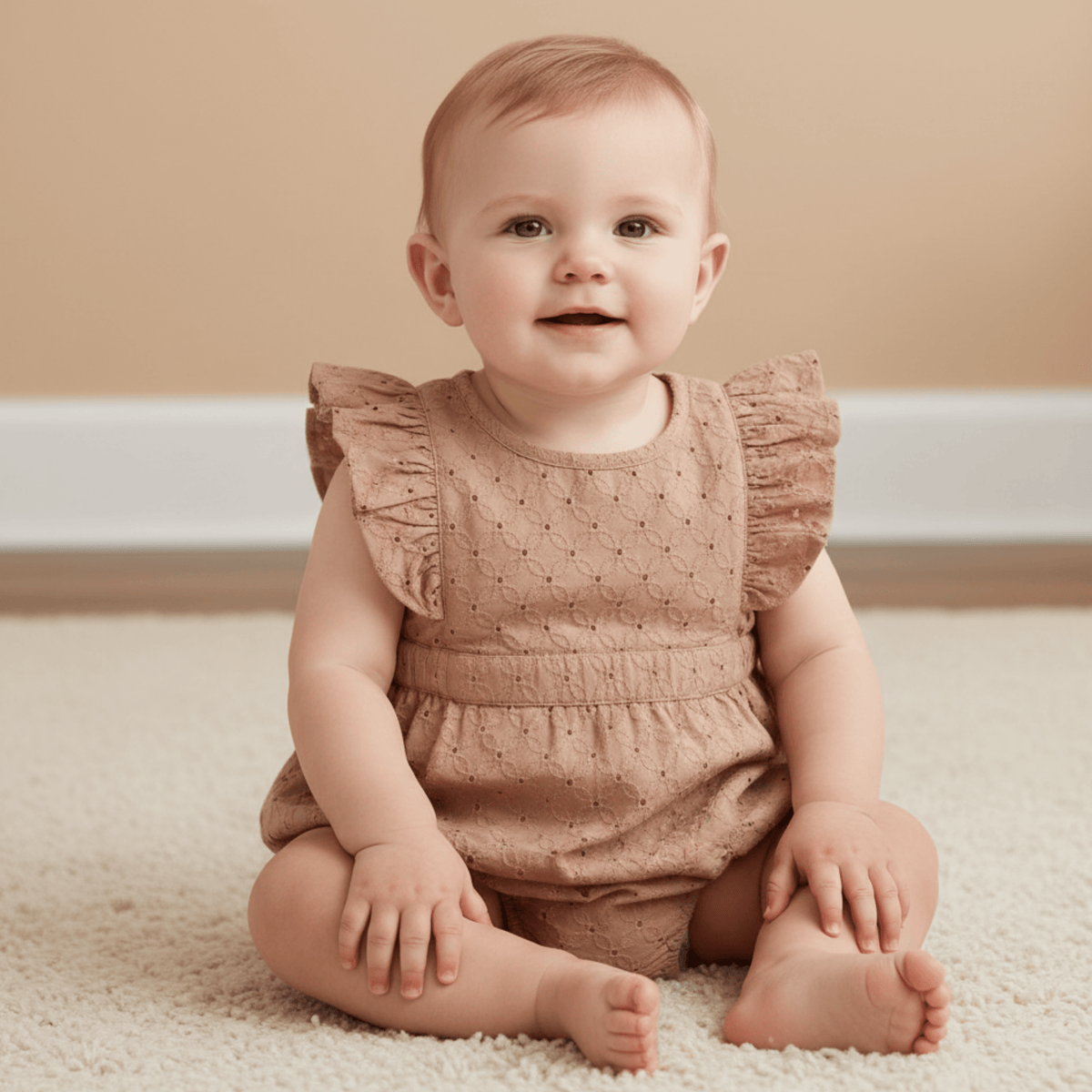 Organic Eyelet Flutter Romper - Clay Eyelet - Baby & Toddler Clothing, Dress, Pink, One-piece garment, Child | Everetts Place