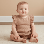 Organic Eyelet Flutter Romper - Clay Eyelet - Baby & Toddler Clothing, Dress, Pink, One-piece garment, Child | Everetts Place