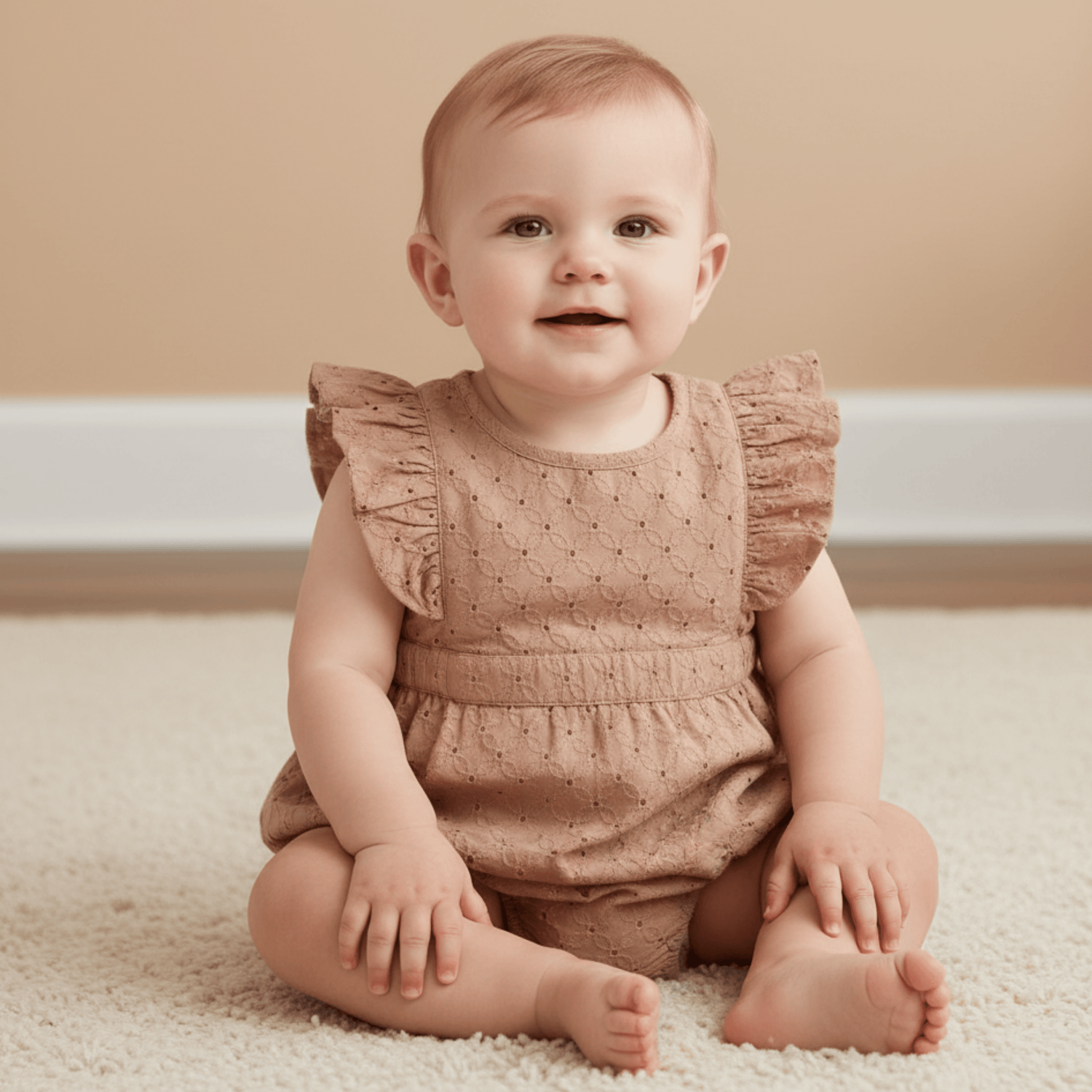 Makemake Organics Makemake Organics Eyelet Flutter Romper For Babies Clay Organic Cotton Breathable