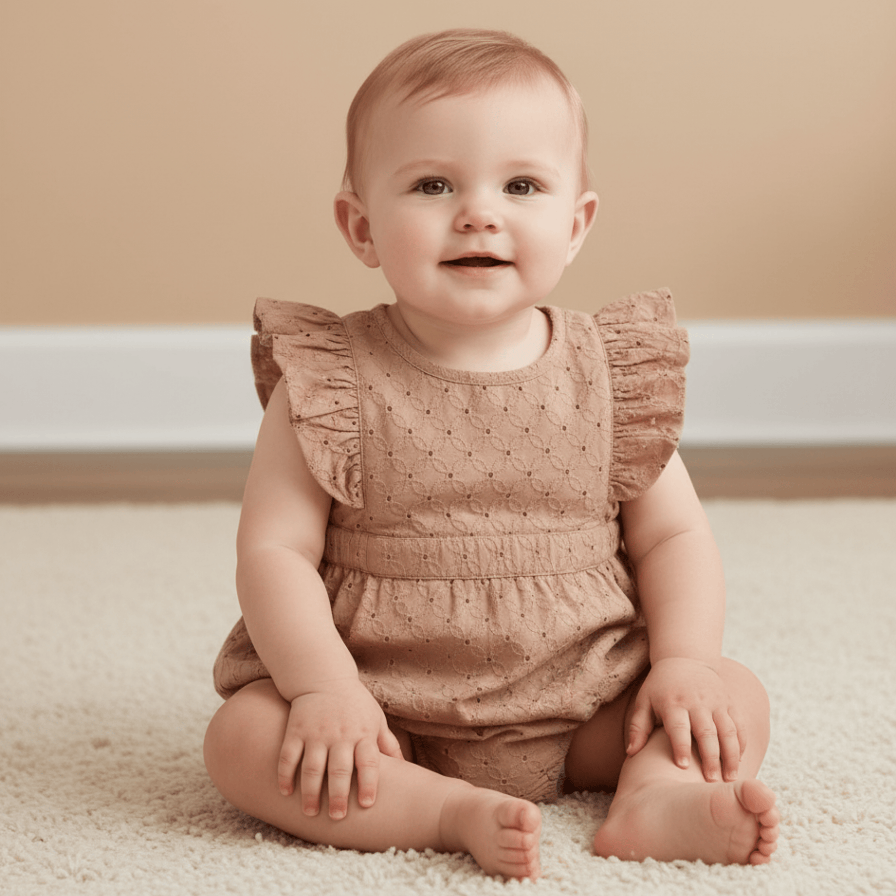 Organic Eyelet Flutter Romper - Clay Eyelet - Baby & Toddler Clothing, Dress, Pink, One-piece garment, Child | Everetts Place