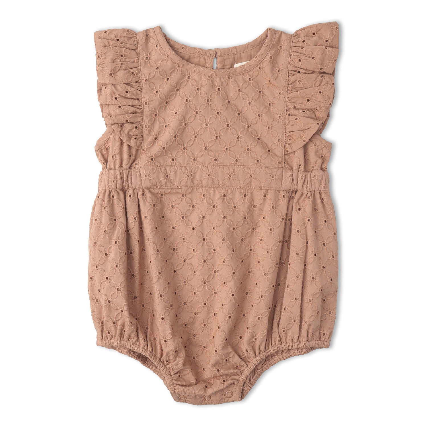 Makemake Organics Makemake Organics Eyelet Flutter Romper For Babies Clay Organic Cotton Breathable