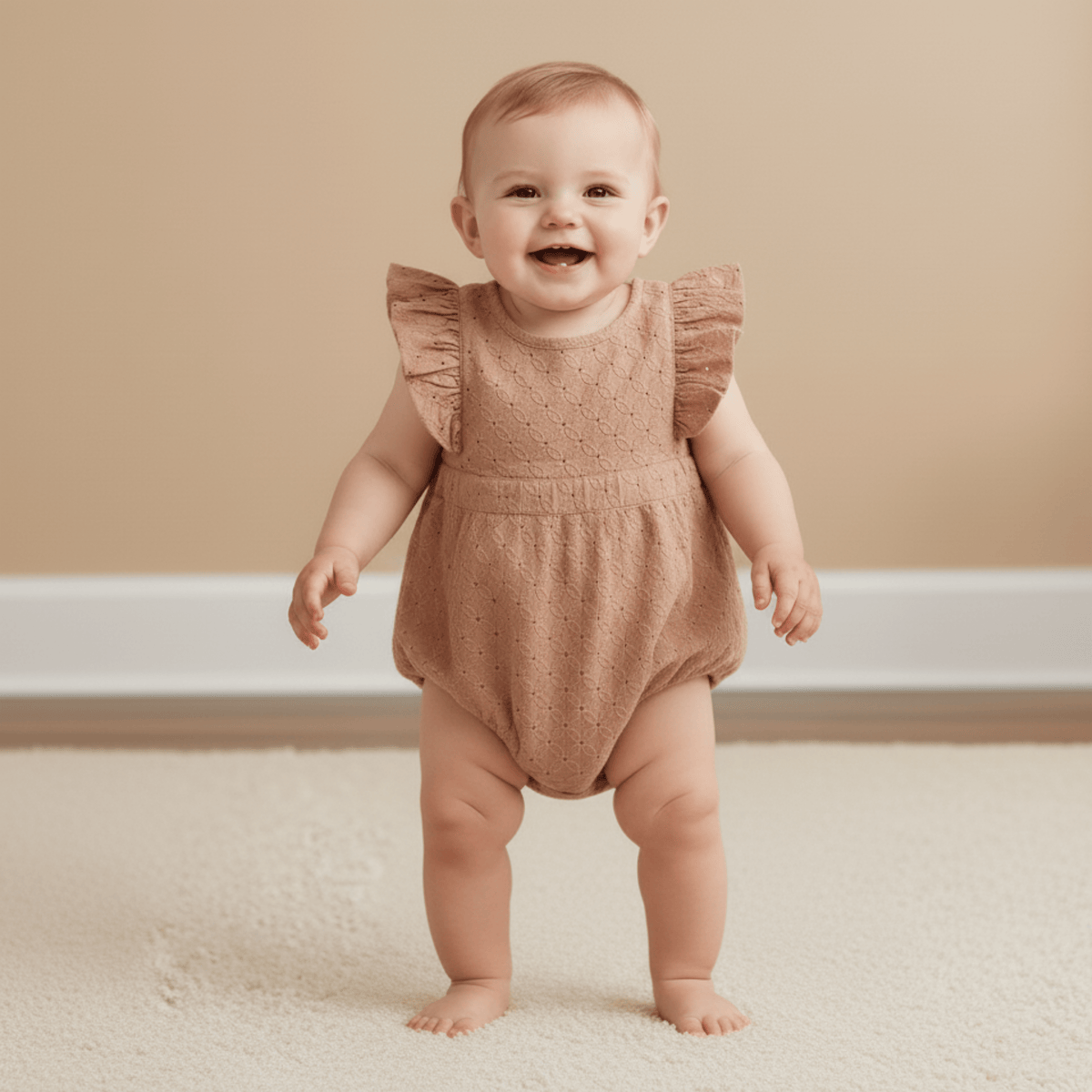 Makemake Organics Makemake Organics Eyelet Flutter Romper For Babies Clay Organic Cotton Breathable