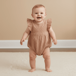 Makemake Organics Makemake Organics Eyelet Flutter Romper For Babies Clay Organic Cotton Breathable