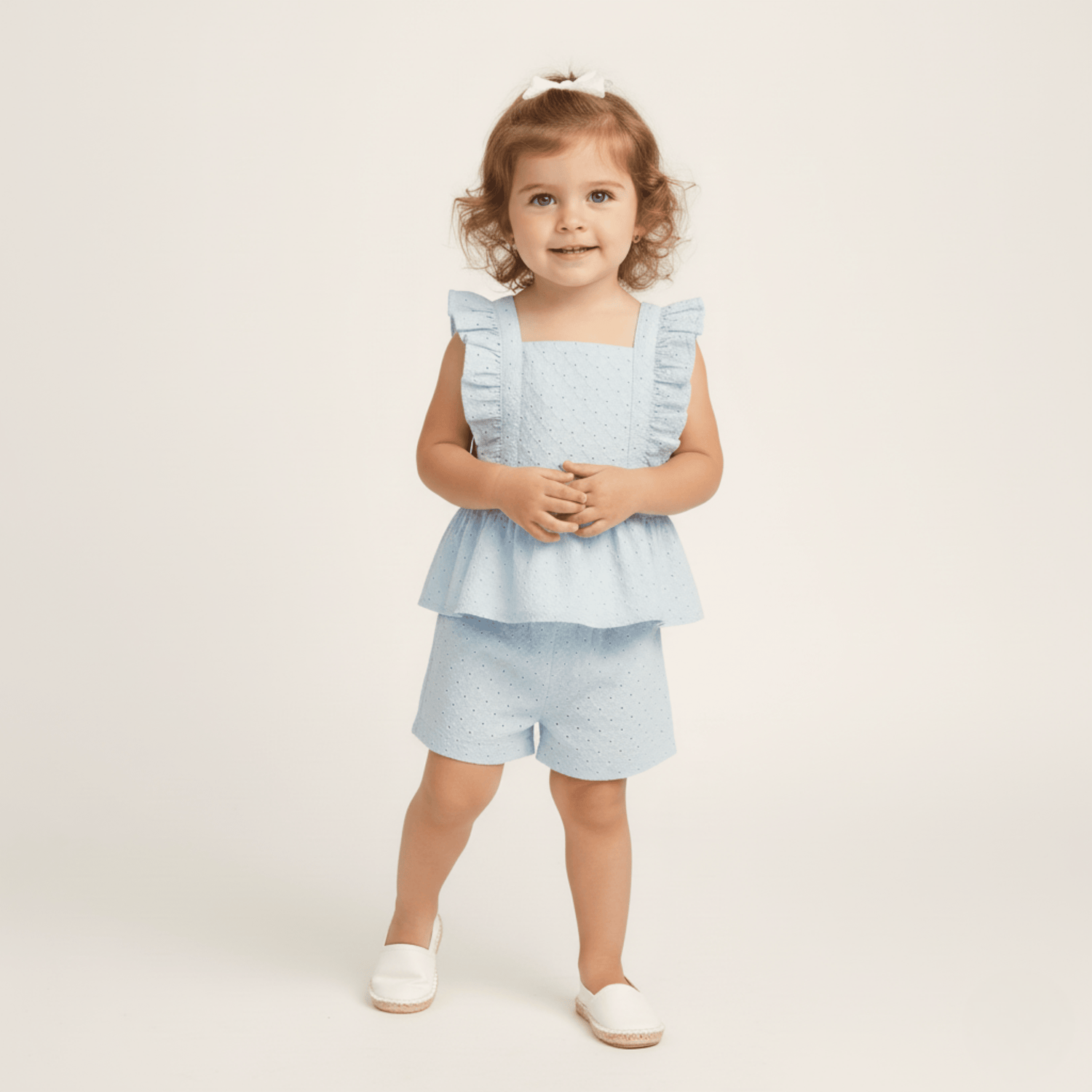 Organic Eyelet Flutter Top And Shorts Set - Light Blue Eyelet - Baby & Toddler Clothing, Dress, One-piece garment, Pink, Child | Everetts Place