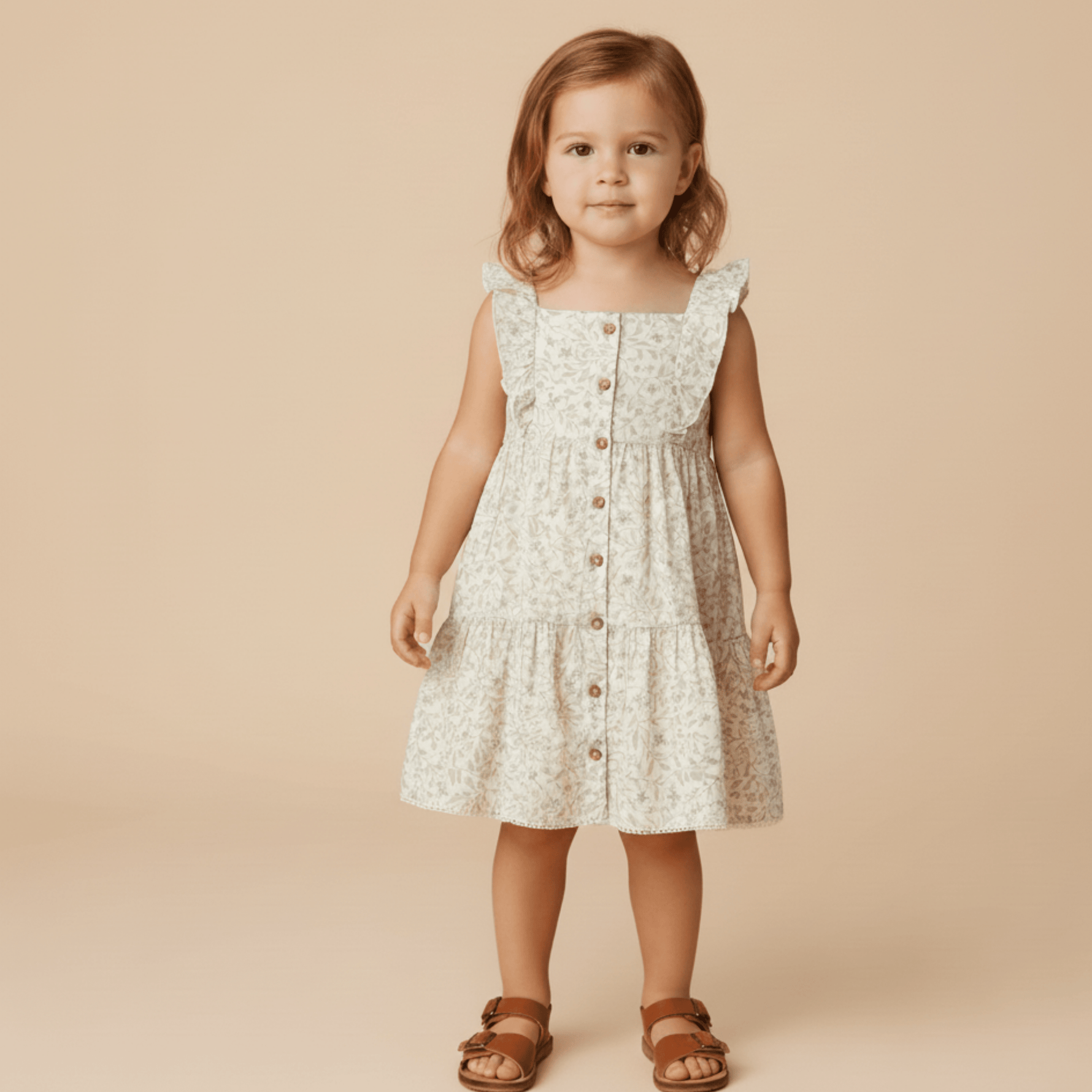 Makemake Organics Makemake Organics Flutter Button Front Tiered Dress Toddler