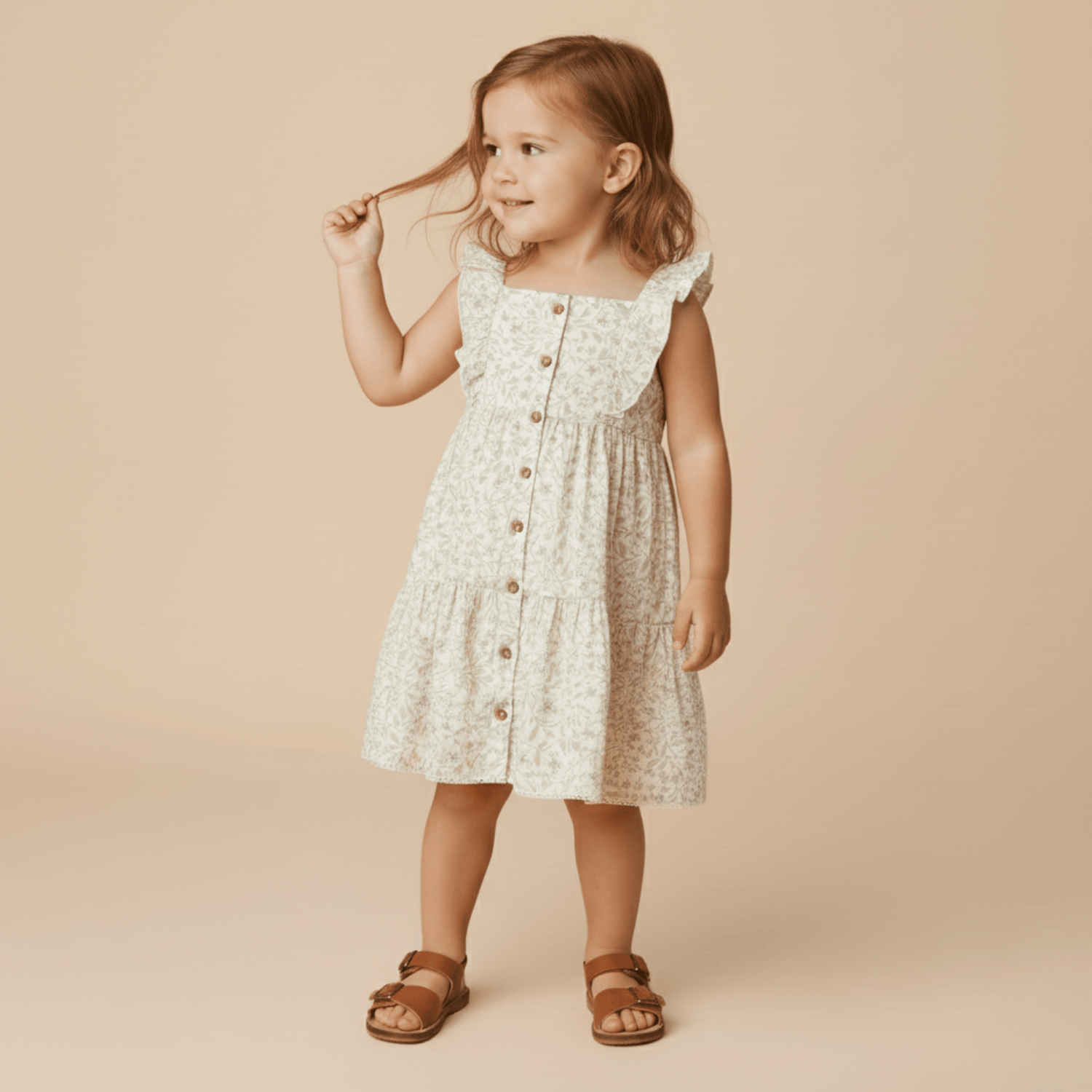 Makemake Organics Makemake Organics Flutter Button Front Tiered Dress Toddler
