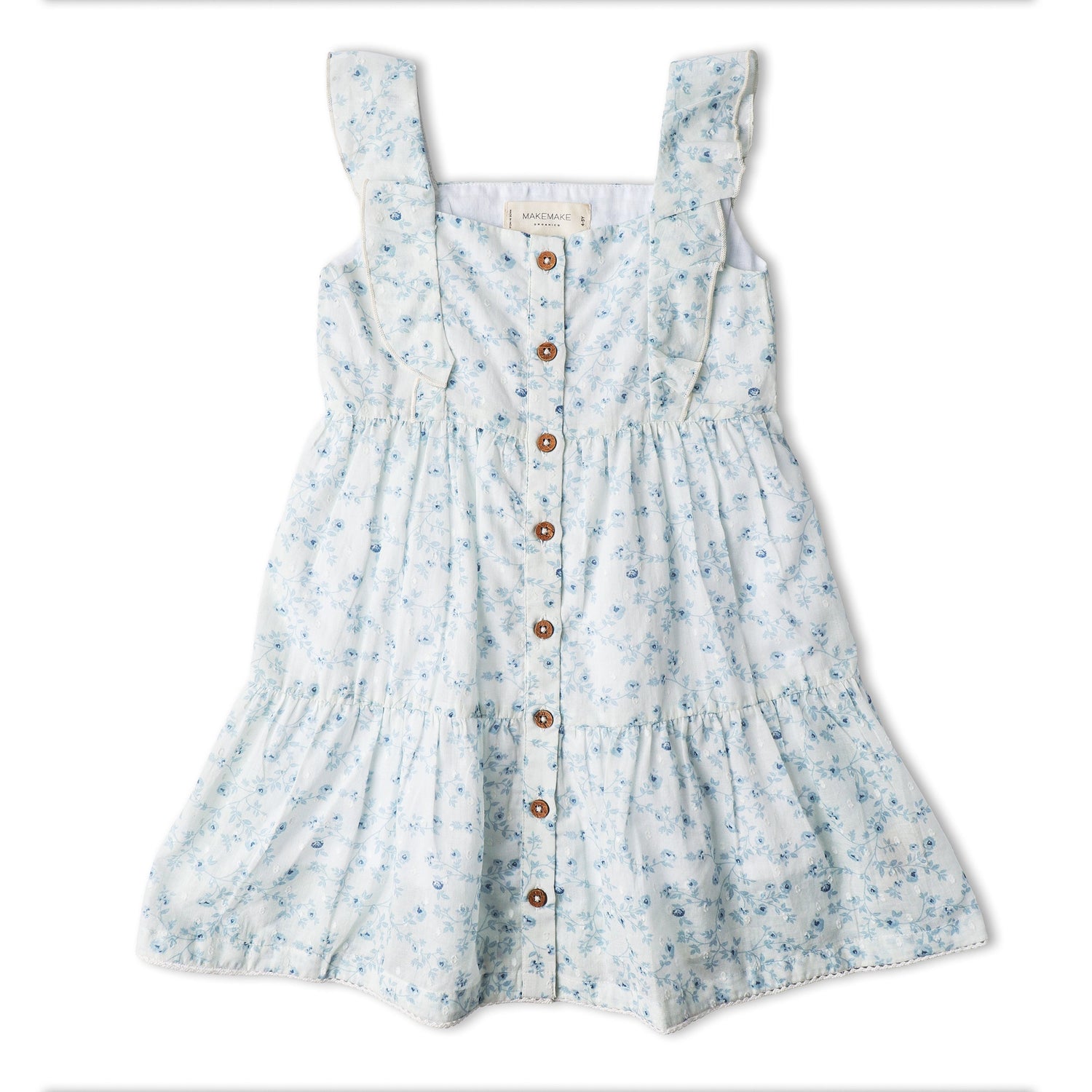 Makemake Organics Makemake Organics Flutter Buttoned Tiered Dress For Baby Girls Soft Flutter Sleeves Front Button