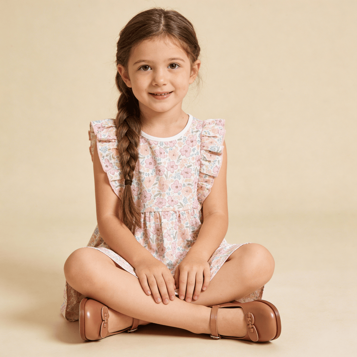 Makemake Organics Makemake Organics Flutter Dress for Baby Girls Made With Soft Organic Fabric and Flutter Sleeves
