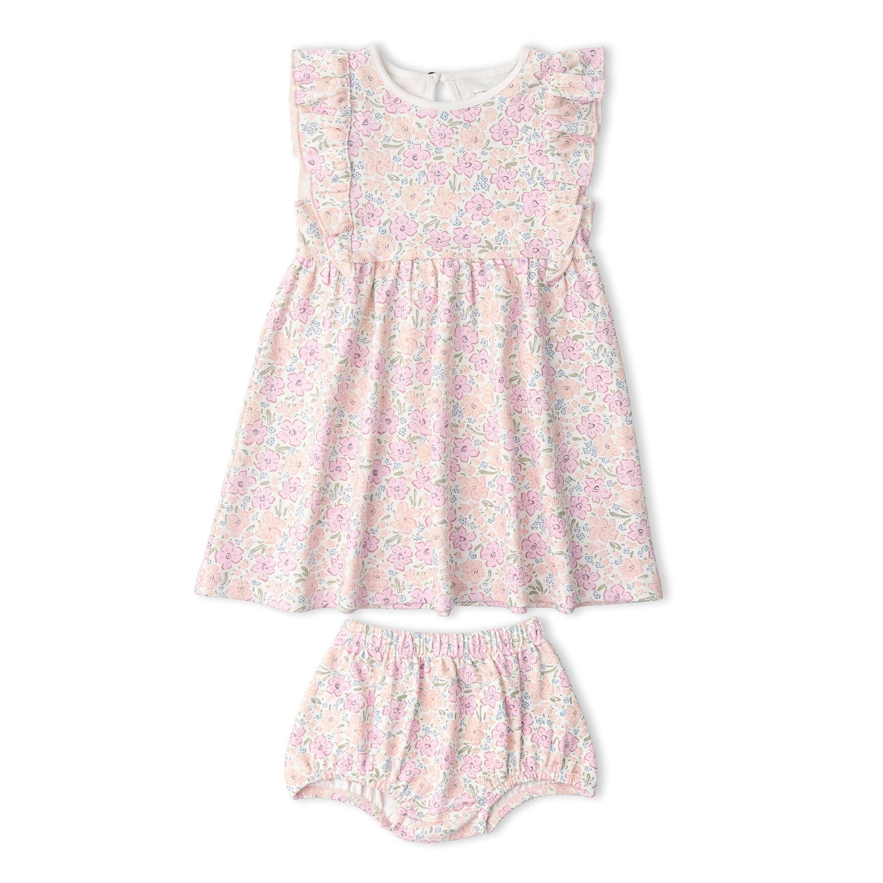 Makemake Organics Makemake Organics Flutter Dress for Baby Girls Made With Soft Organic Fabric and Flutter Sleeves