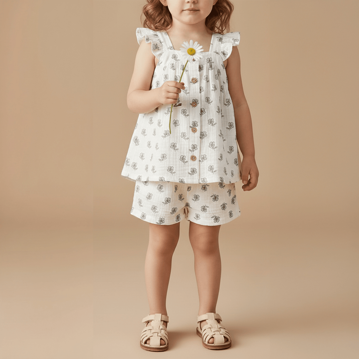 Makemake Organics Makemake Organics Flutter Top And Shorts Set Organic Cotton Muslin For Kids Two Piece Summer Outfit