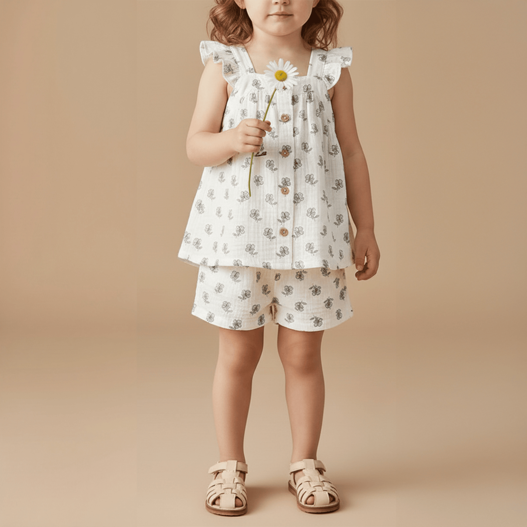 Makemake Organics Makemake Organics Flutter Top And Shorts Set Organic Cotton Muslin For Kids Two Piece Summer Outfit