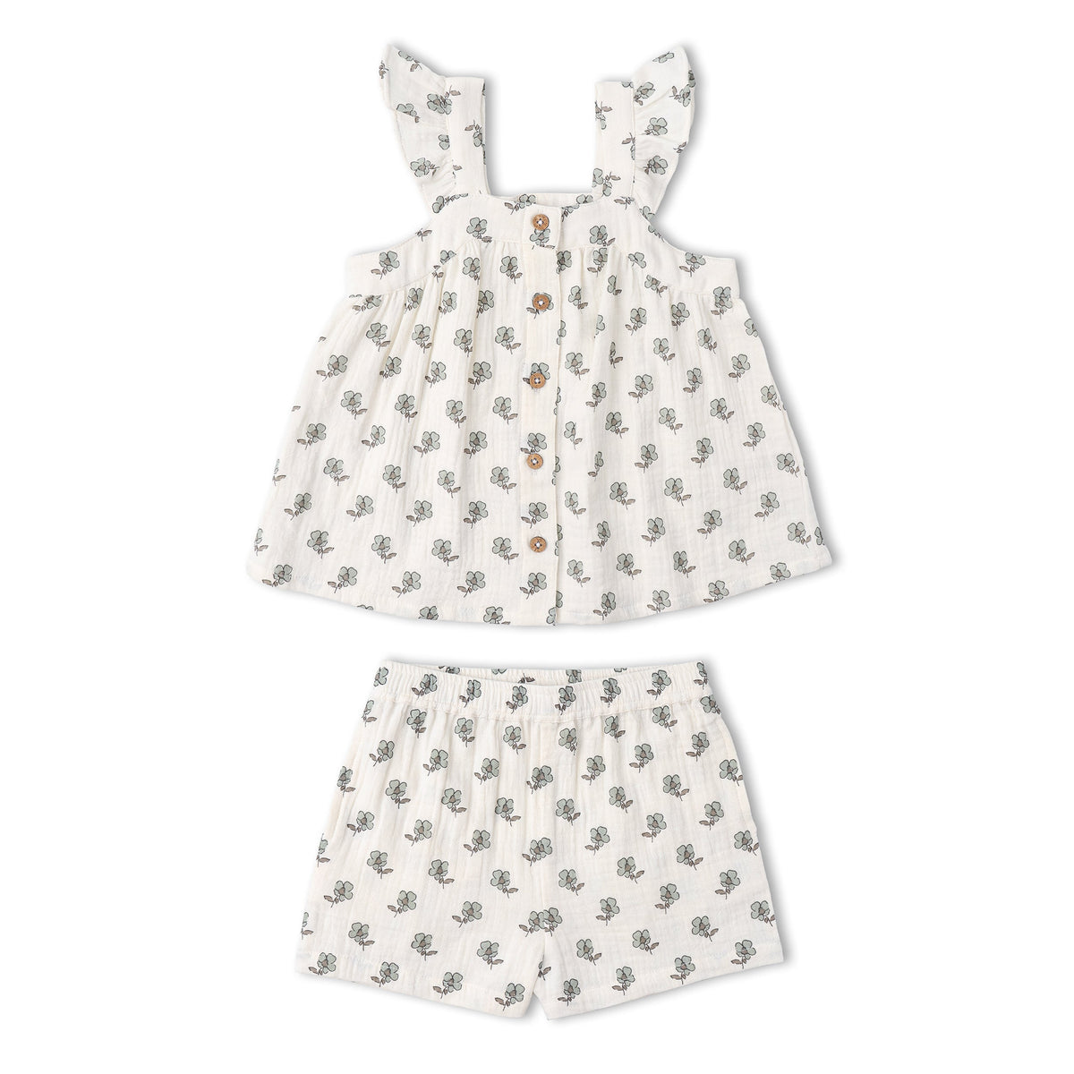 Makemake Organics Makemake Organics Flutter Top And Shorts Set Organic Cotton Muslin For Kids Two Piece Summer Outfit
