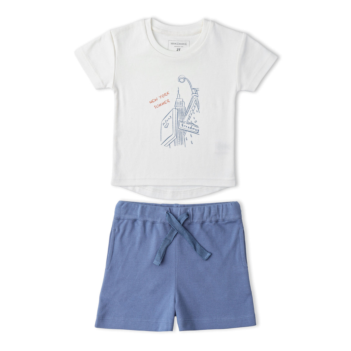 Makemake Organics Makemake Organics Graphic Tee And Shorts Set With New York Print For Toddlers Unisex Soft Interlock Fabric