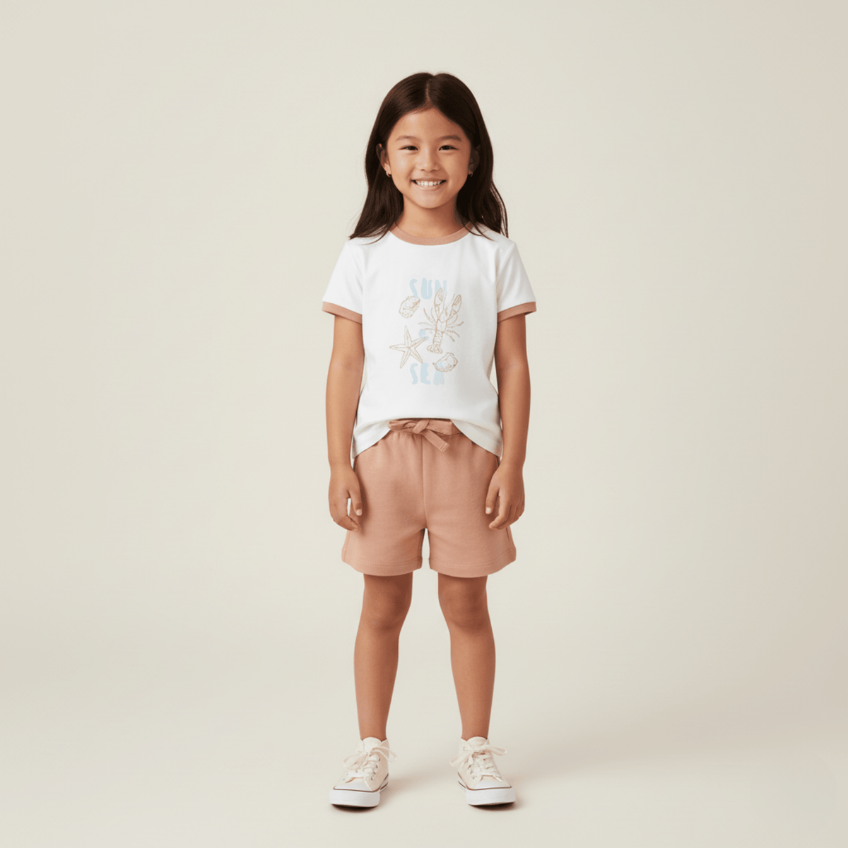 Organic Graphic Tee & Shorts Set - Beach Day - Shorts, Active Shorts, Pink, Bermuda shorts, Waist | Everetts Place