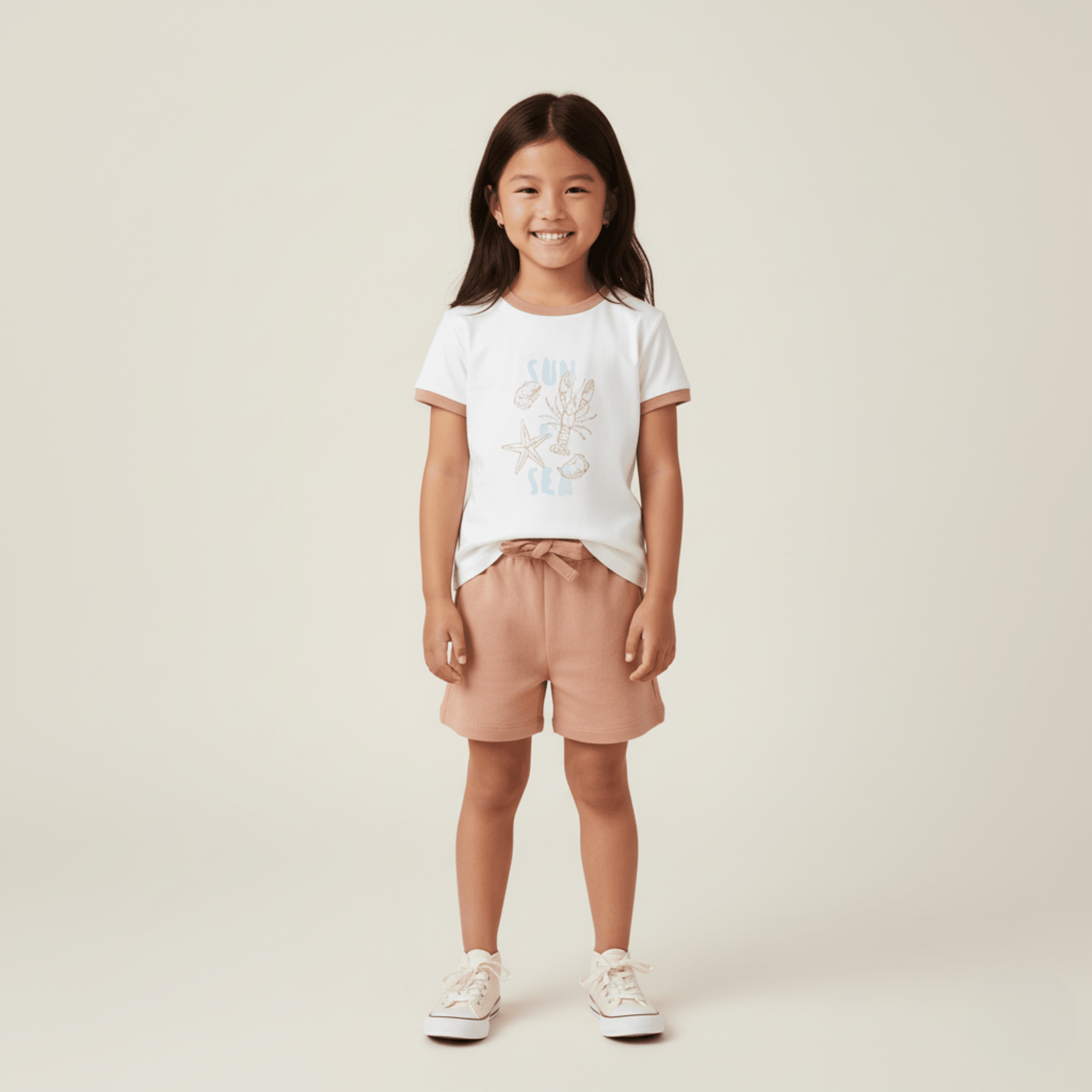 Organic Graphic Tee & Shorts Set - Beach Day - Shorts, Active Shorts, Pink, Bermuda shorts, Waist | Everetts Place