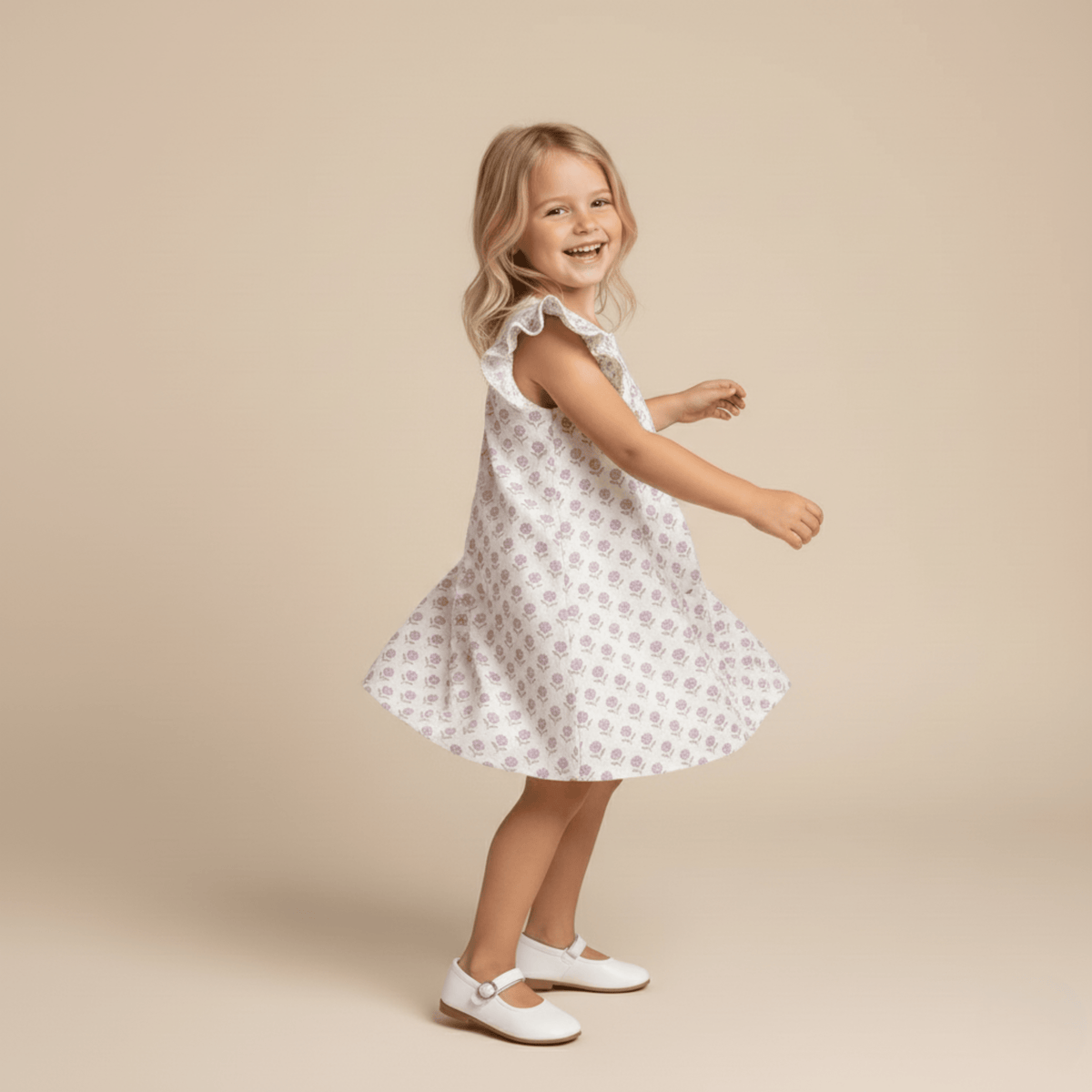 Makemake Organics Makemake Organics Lavender Flutter Dress In Linen For Babies And Toddlers Breathable Summer Outfit