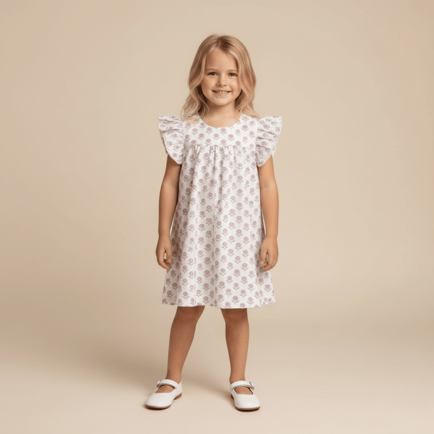 Organic Short Sleeve Flutter Dress - Lavender - Sleeve, Day Dress, One-piece garment, Dress, Ruffle | Everetts Place