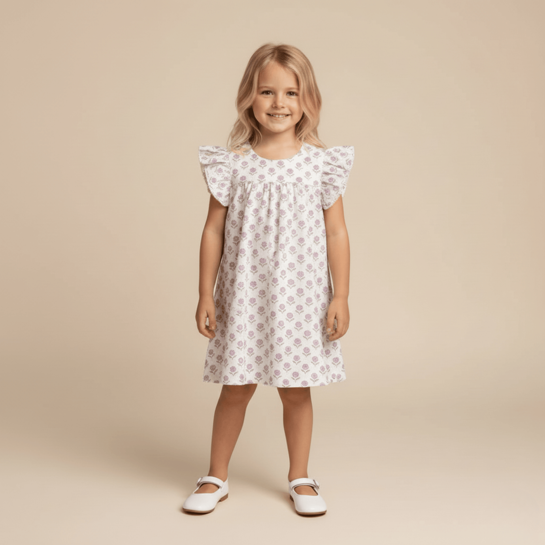 Organic Short Sleeve Flutter Dress - Lavender - Sleeve, Day Dress, One-piece garment, Dress, Ruffle | Everetts Place
