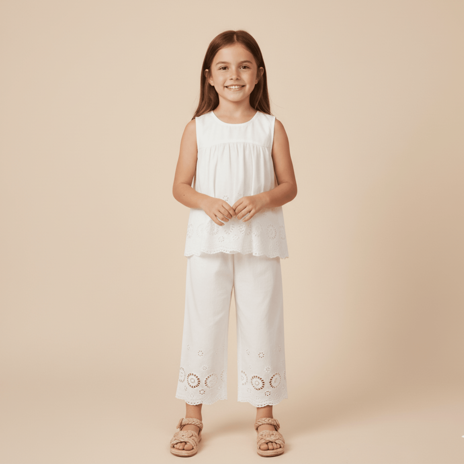 Organic Eyelet Top And Pant Set - Ivory Eyelet - Pink, Waist, Child, One-piece garment, Day Dress | Everetts Place