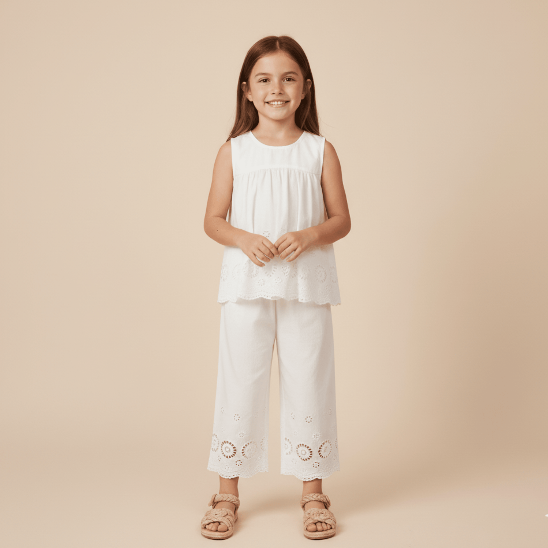 Organic Eyelet Top And Pant Set - Ivory Eyelet - Pink, Waist, Child, One-piece garment, Day Dress | Everetts Place