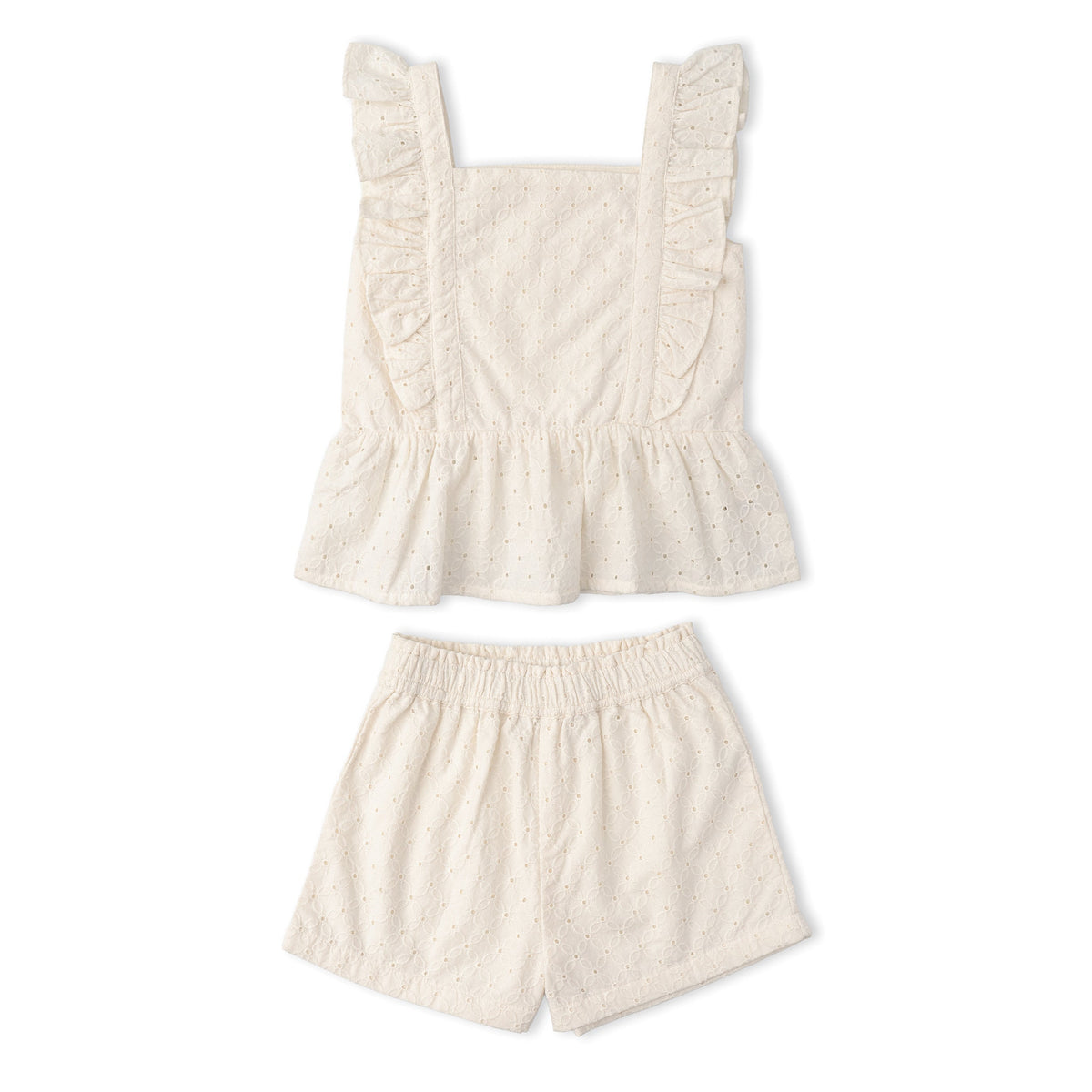 Makemake Organics Makemake Organics Organic Cotton Eyelet Top And Shorts Set For Babies Flutter Silhouette