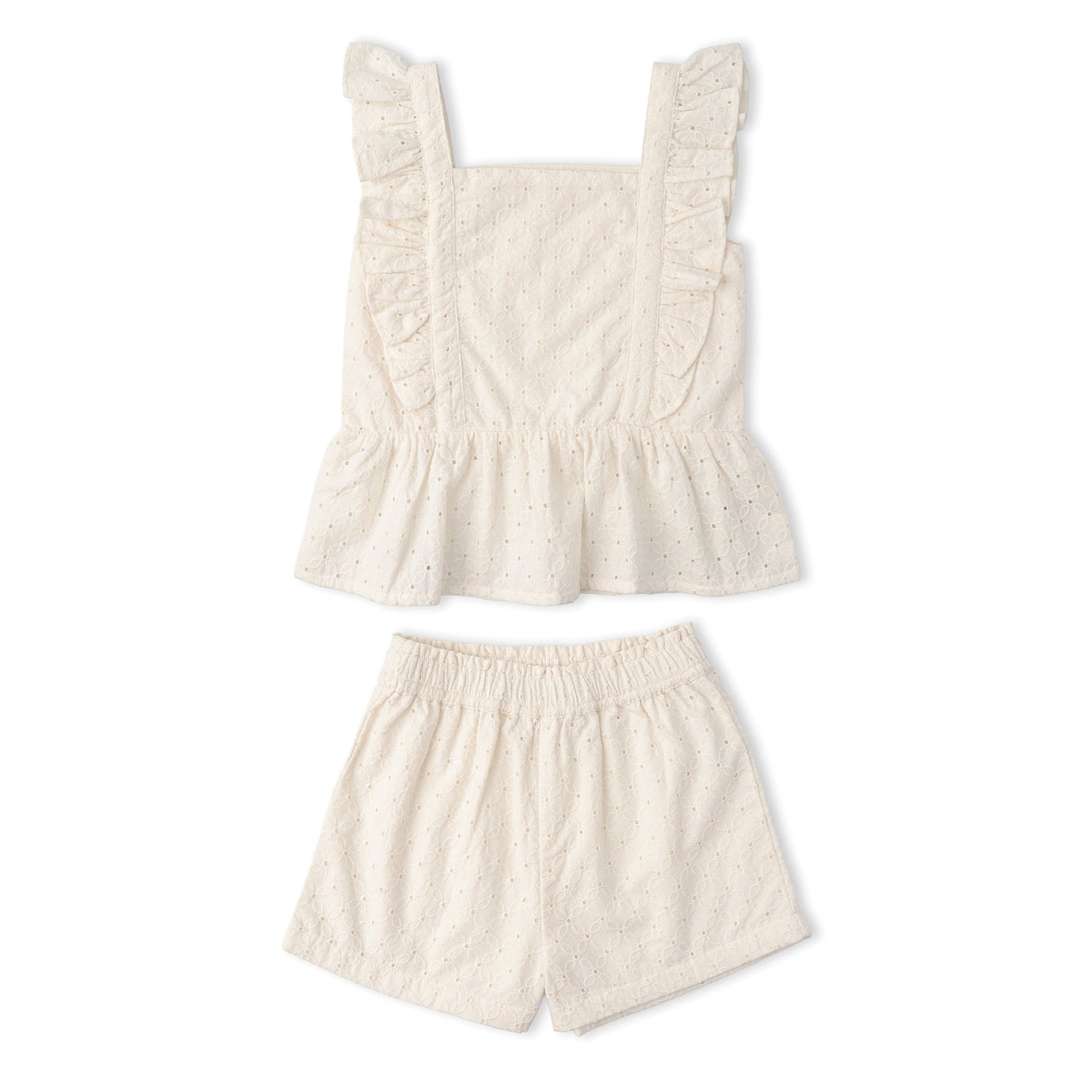 Makemake Organics Makemake Organics Organic Cotton Eyelet Top And Shorts Set For Babies Flutter Silhouette