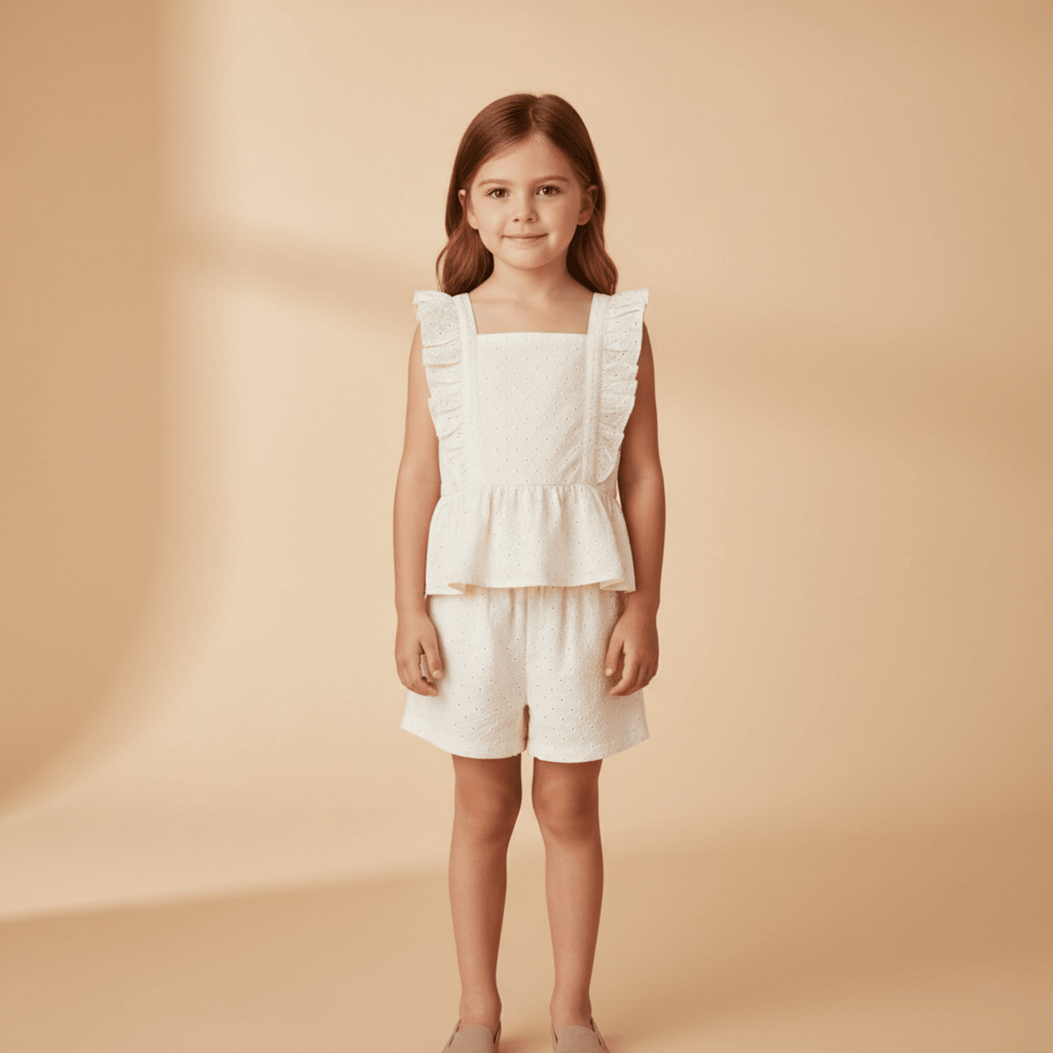 Organic Eyelet Flutter Top And Shorts Set - Ivory Eyelet - Textile, Dress, Pink, Day Dress, One-piece garment | Everetts Place