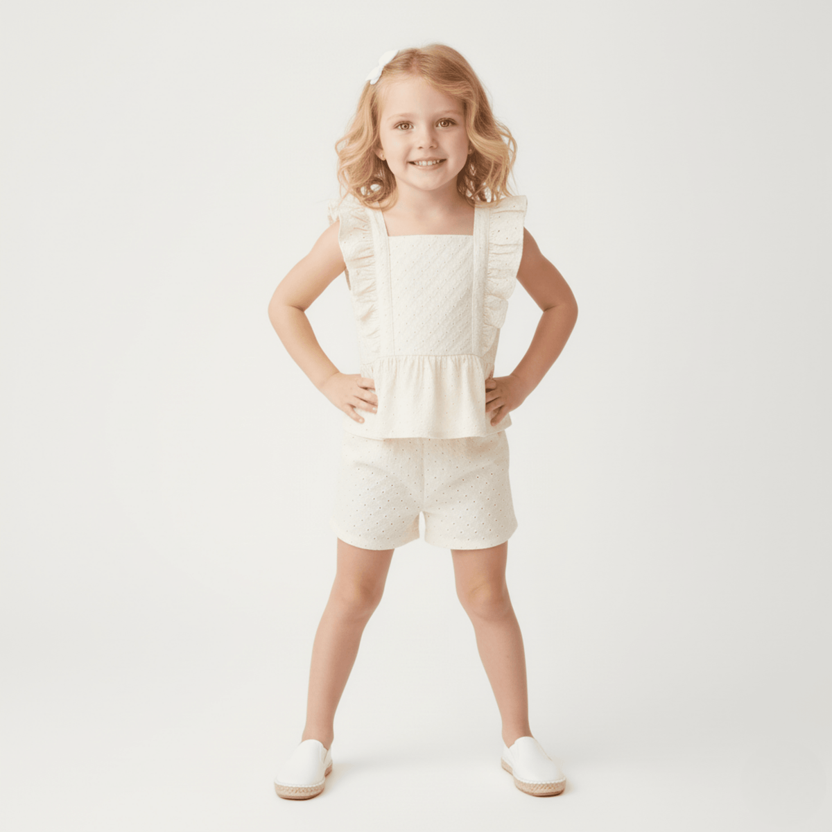 Makemake Organics Makemake Organics Organic Cotton Eyelet Top And Shorts Set For Babies Flutter Silhouette