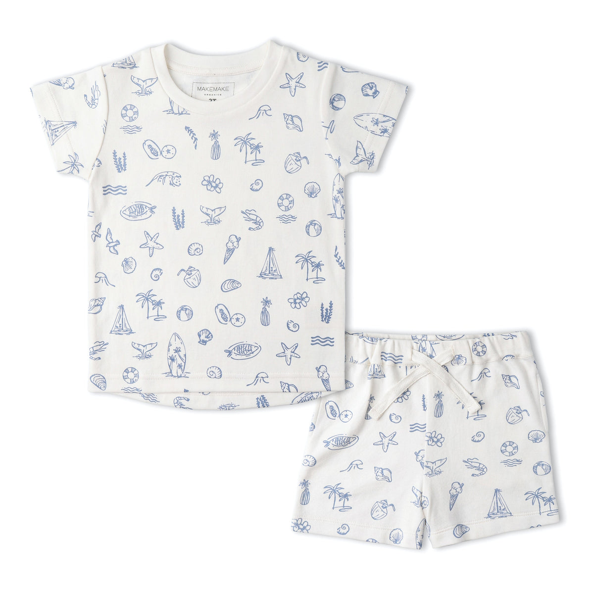 Makemake Organics Makemake Organics Organic Cotton Toddler Tee and Shorts Set Coastal Print Soft Relaxed Fit