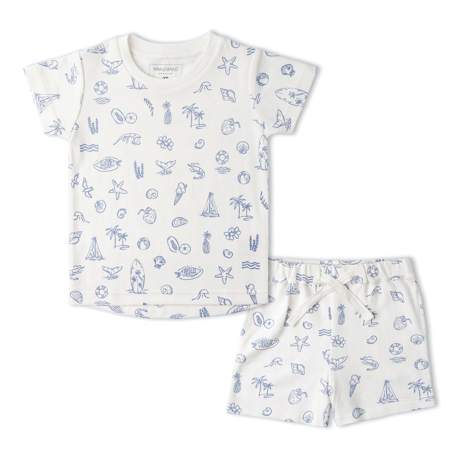 Makemake Organics Makemake Organics Organic Cotton Toddler Tee and Shorts Set Coastal Print Soft Relaxed Fit