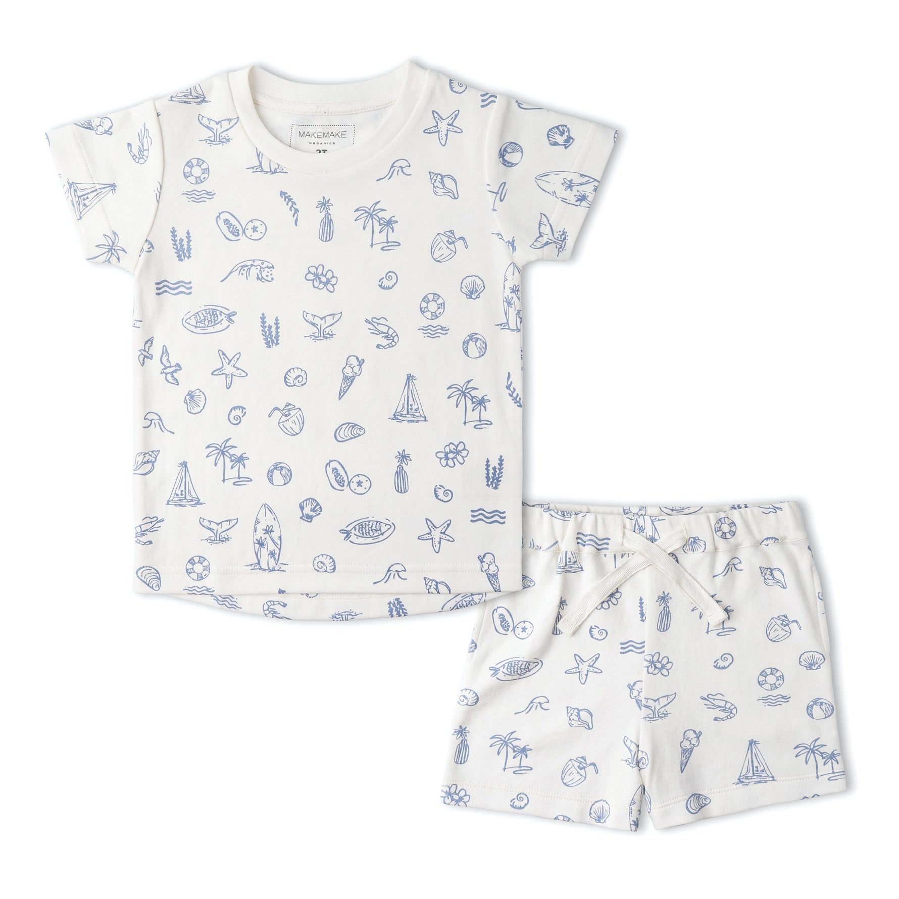 Makemake Organics Makemake Organics Organic Cotton Toddler Tee and Shorts Set Coastal Print Soft Relaxed Fit