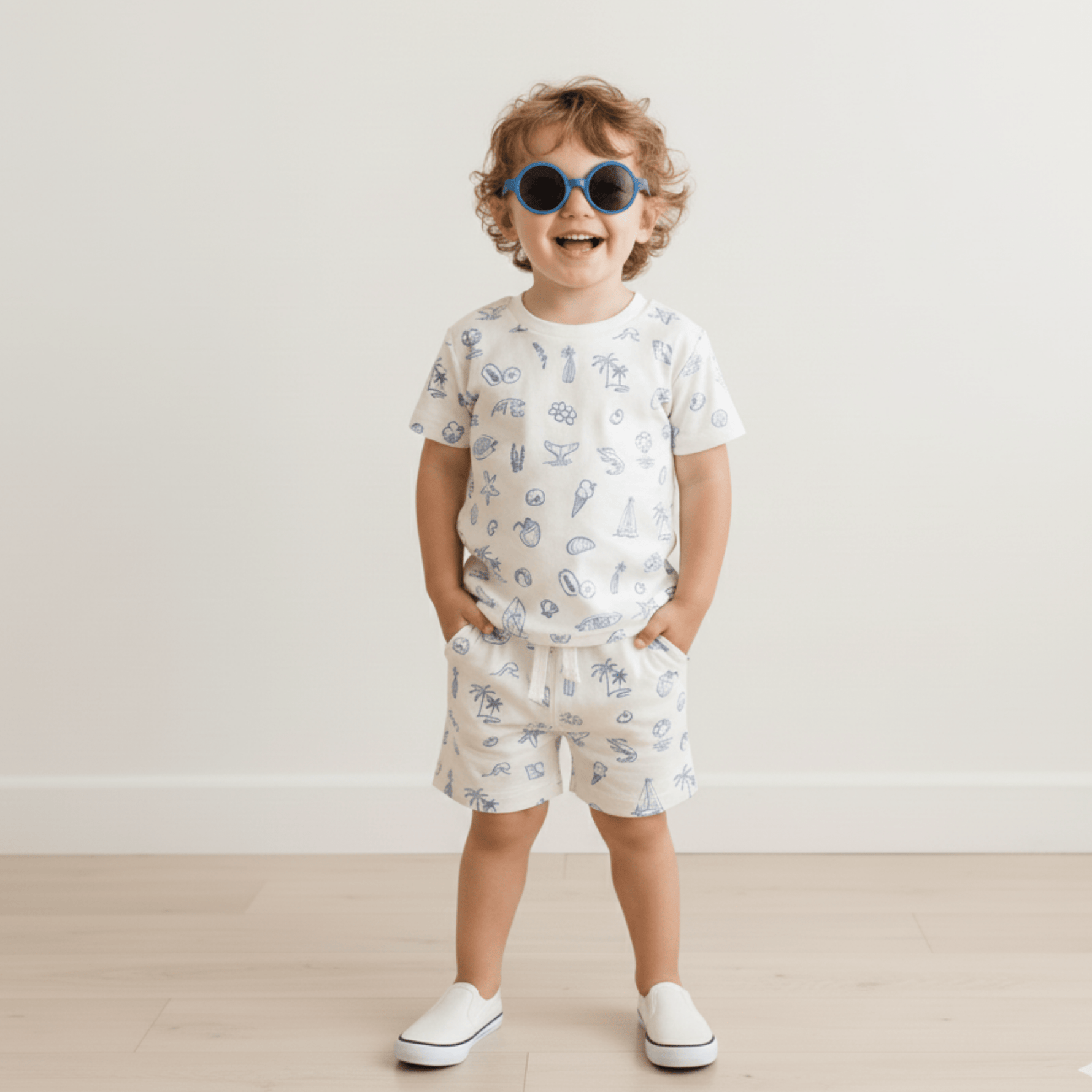 Makemake Organics Makemake Organics Organic Cotton Toddler Tee and Shorts Set Coastal Print Soft Relaxed Fit