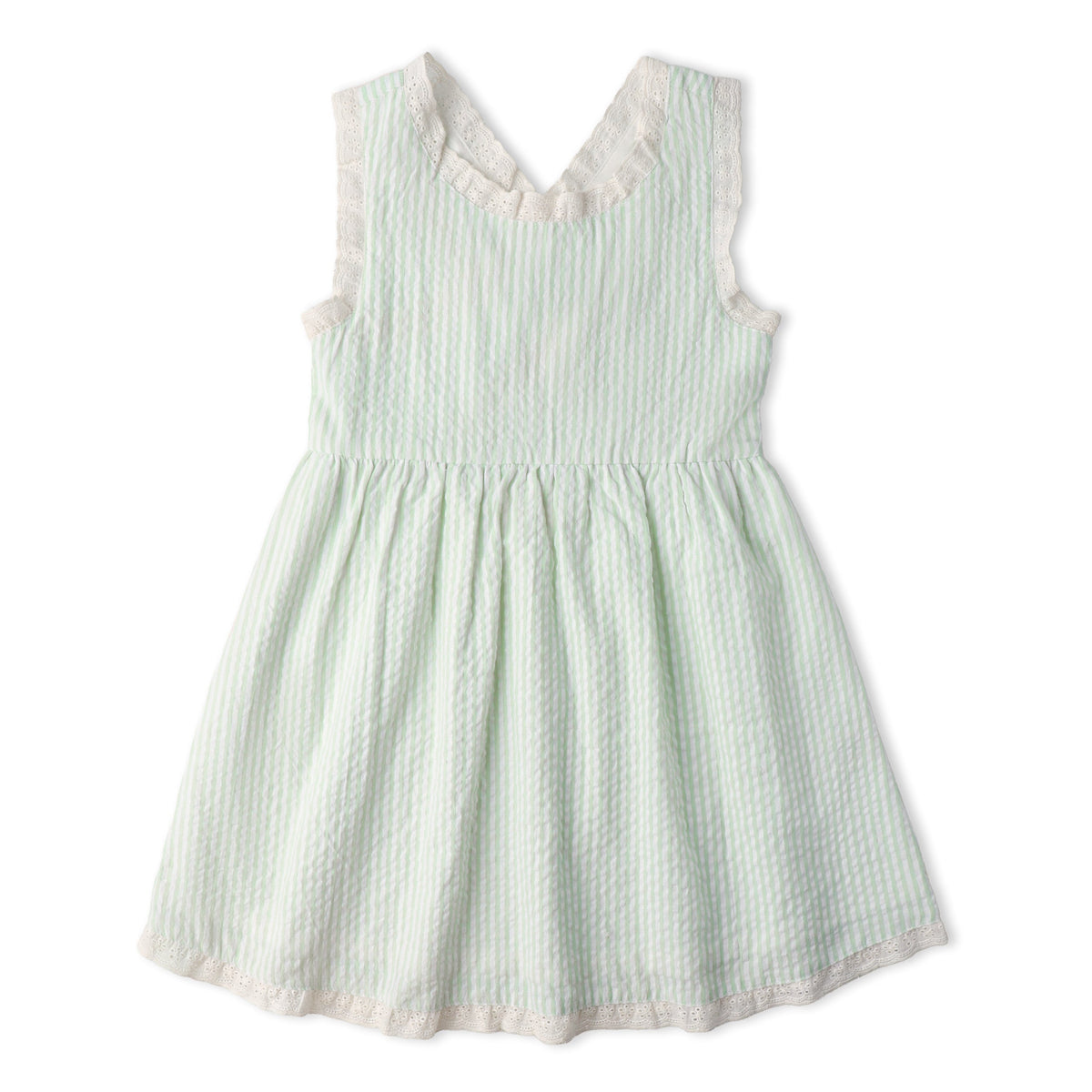 Makemake Organics Makemake Organics Organic Cross Back Toddler Dress In Seersucker Lightweight Summer Playwear