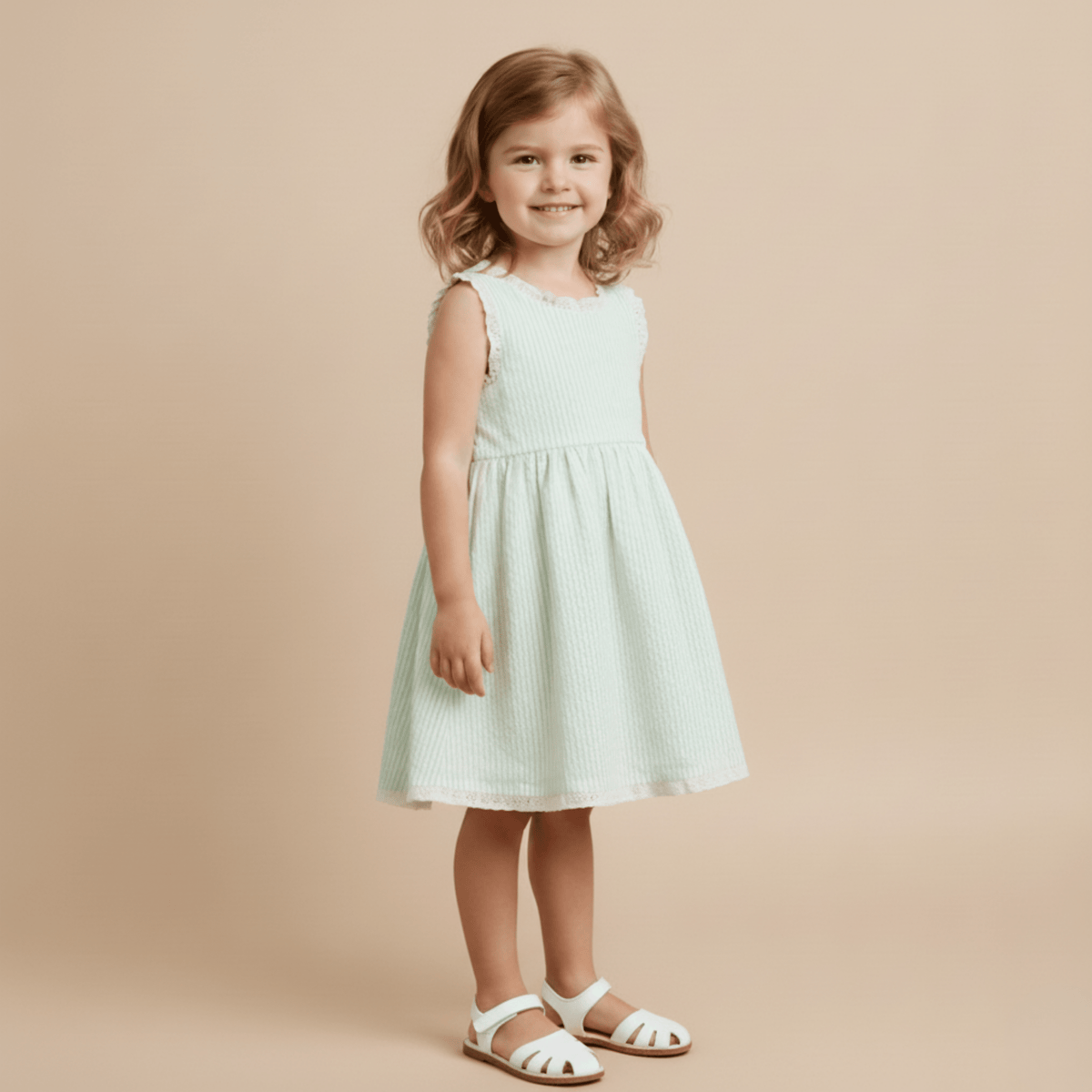 Makemake Organics Makemake Organics Organic Cross Back Toddler Dress In Seersucker Lightweight Summer Playwear