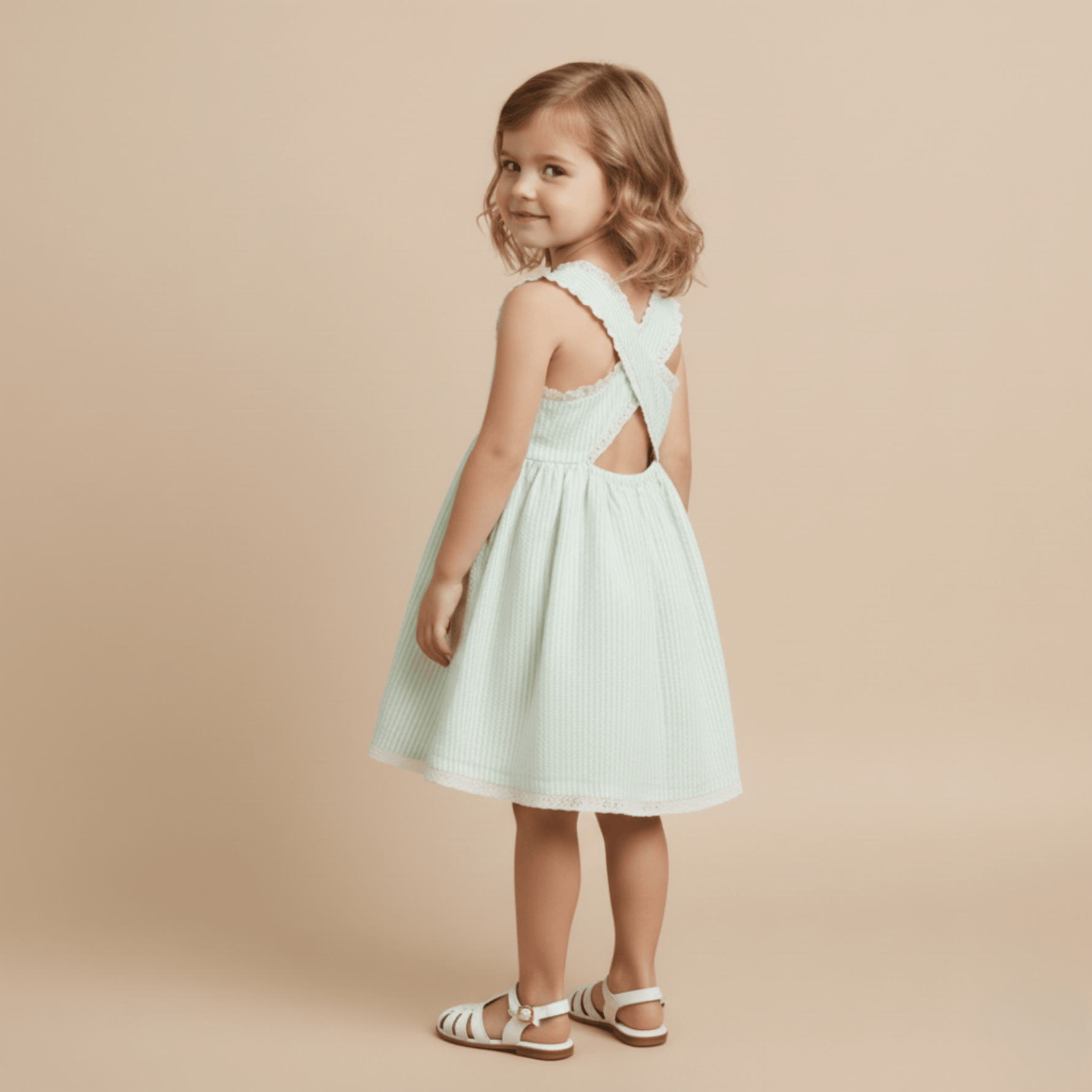 Makemake Organics Makemake Organics Organic Cross Back Toddler Dress In Seersucker Lightweight Summer Playwear