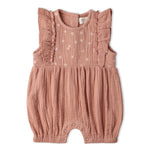 Makemake Organics Makemake Organics Organic Embroidered Ruffle Romper for Babies Lightweight Muslin Cotton
