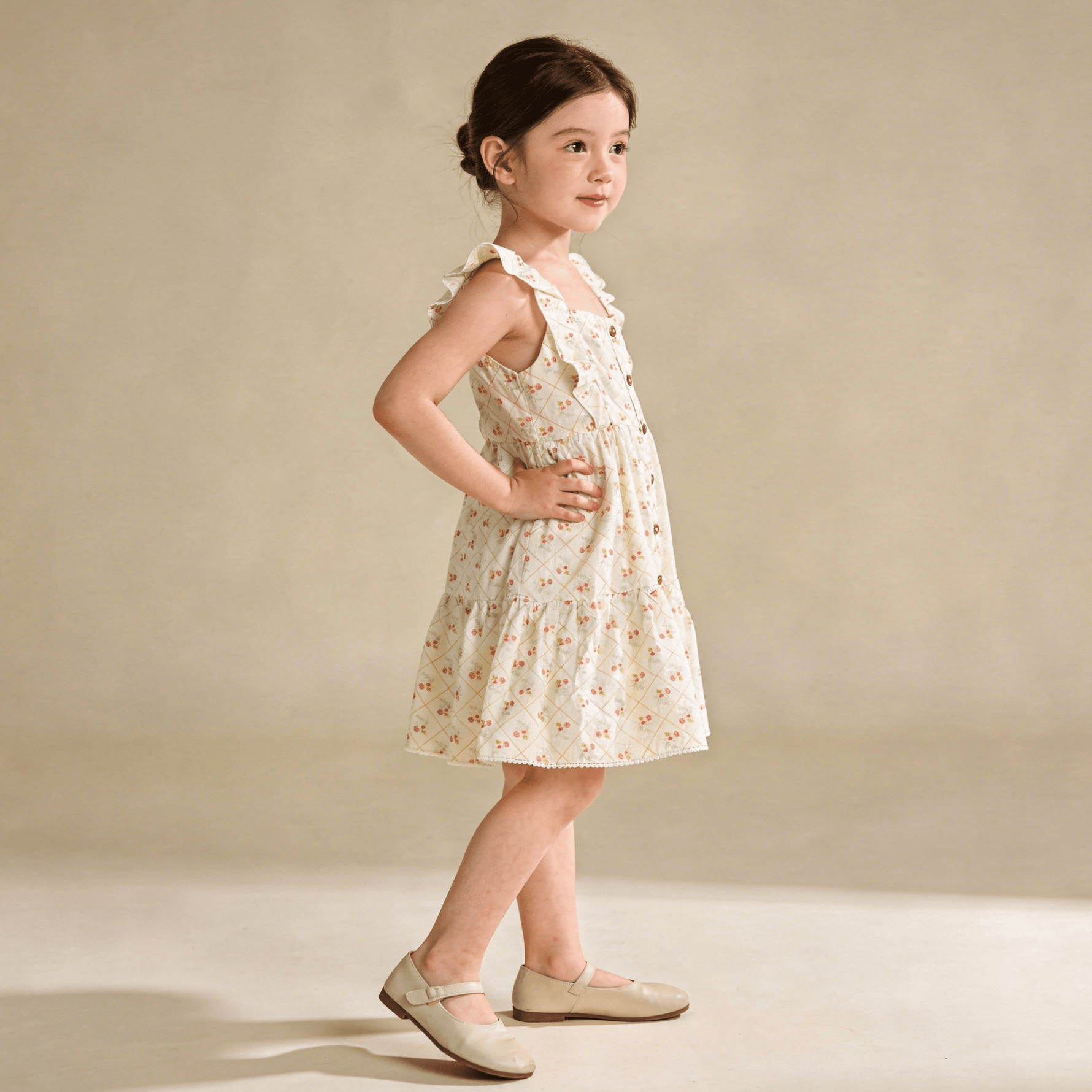 Makemake Organics Makemake Organics Organic Flutter Buttoned Tiered Dress For Toddlers With Soft Sleeves And Front Button