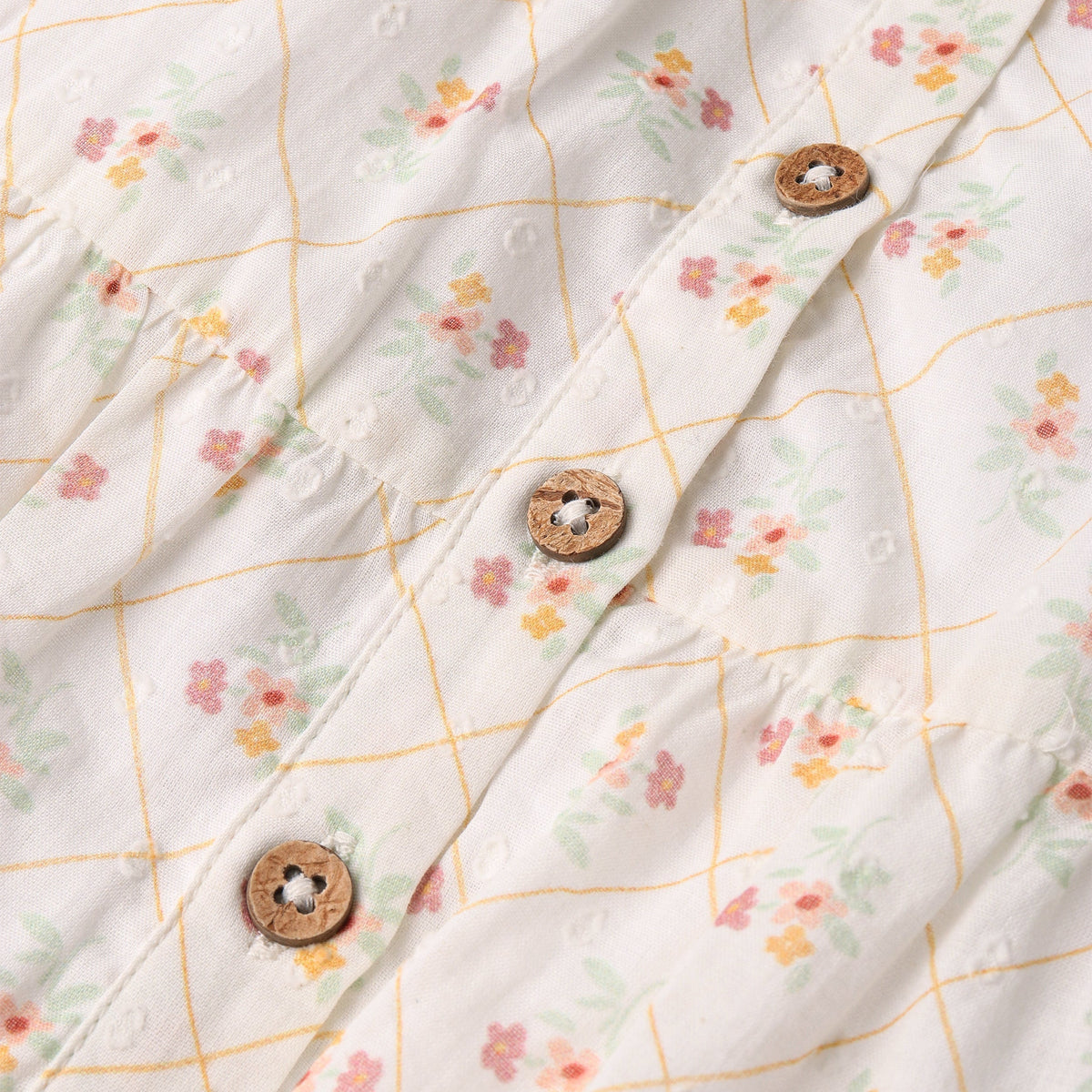 Makemake Organics Makemake Organics Organic Flutter Buttoned Tiered Dress For Toddlers With Soft Sleeves And Front Button