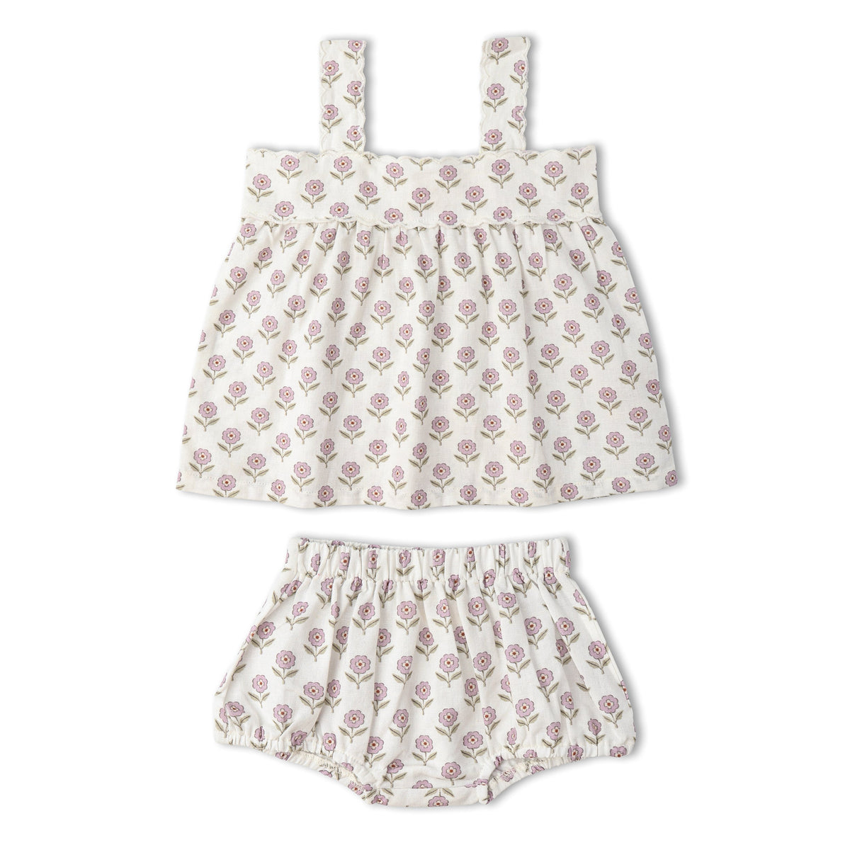 Makemake Organics Makemake Organics Organic Scalloped Top and Bloomers Set in Lavender Linen Cotton Blend Breathable