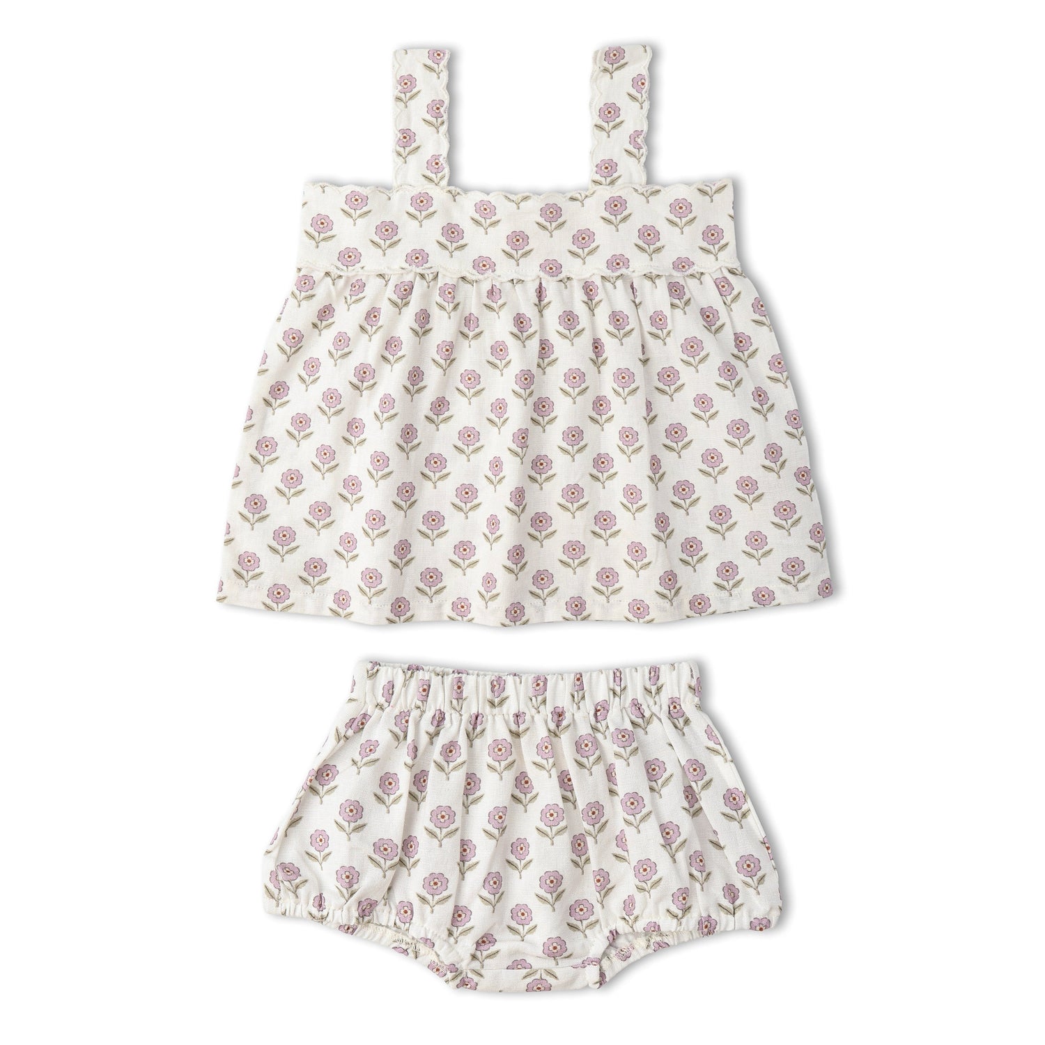 Makemake Organics Makemake Organics Organic Scalloped Top and Bloomers Set in Lavender Linen Cotton Blend Breathable