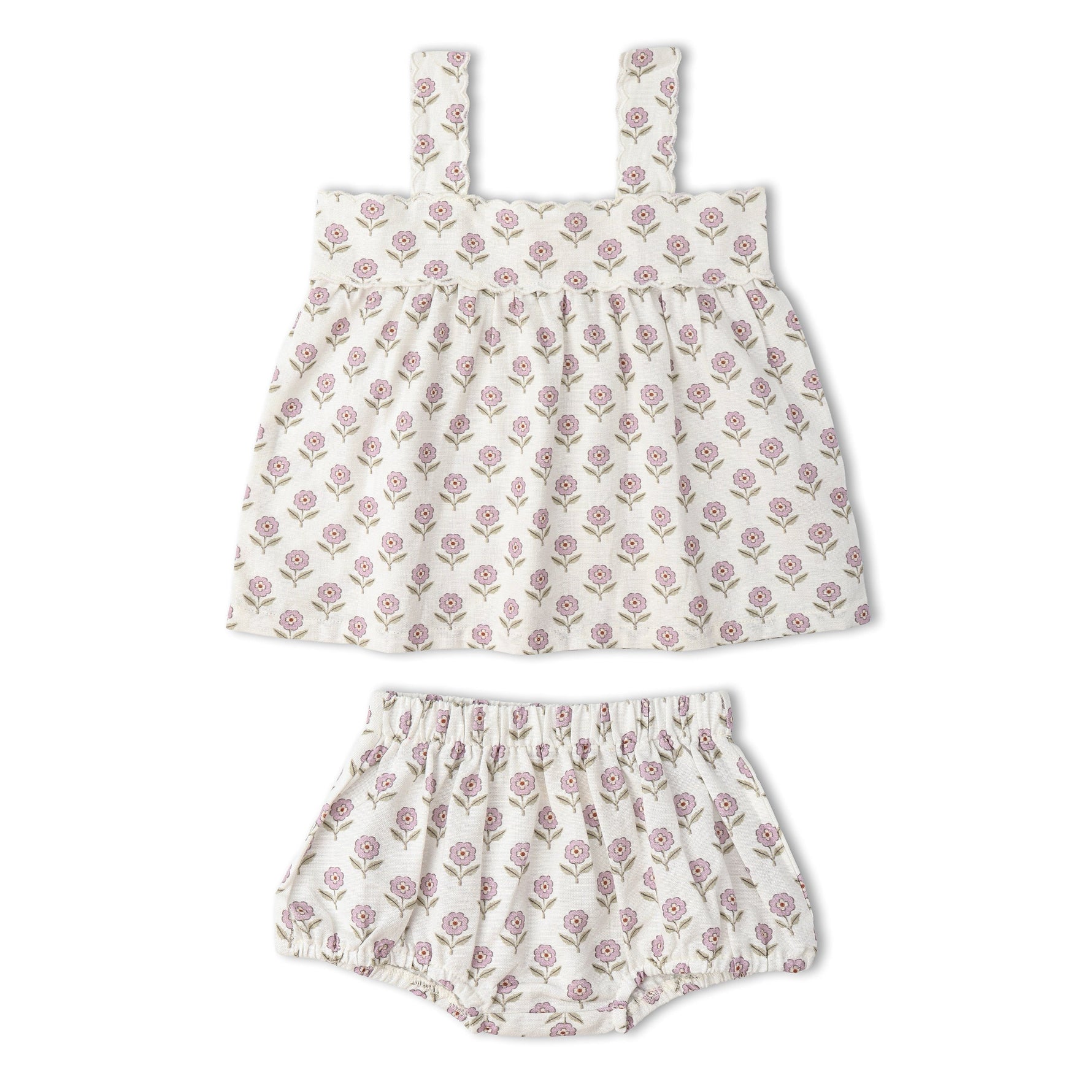 Makemake Organics Makemake Organics Organic Scalloped Top and Bloomers Set in Lavender Linen Cotton Blend Breathable