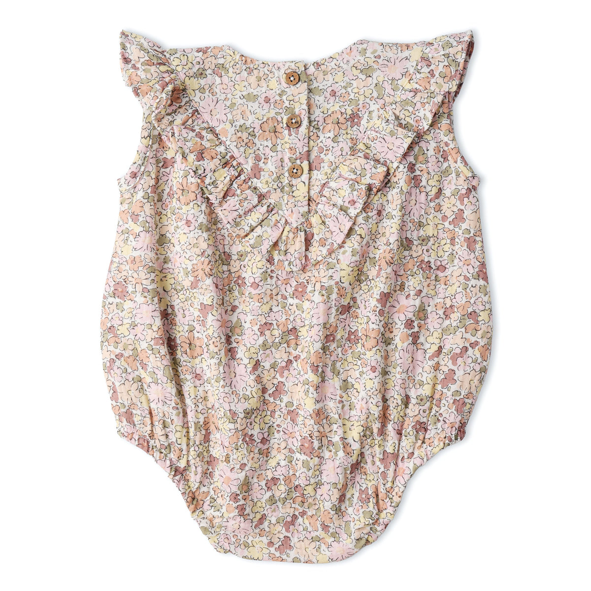 Makemake Organics Makemake Organics Organic Sleeveless Ruffle Bubble Romper Pastel Bloom Breathable For Baby