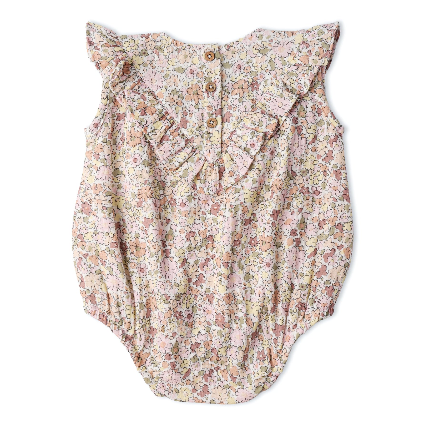 Makemake Organics Makemake Organics Organic Sleeveless Ruffle Bubble Romper Pastel Bloom Breathable For Baby