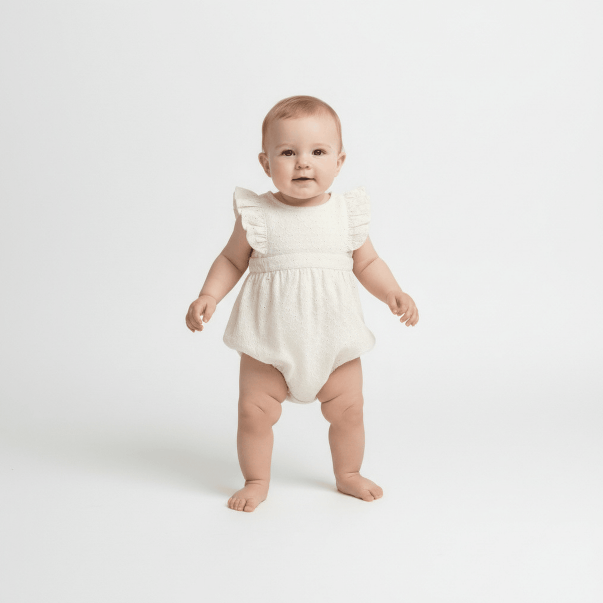 Makemake Organics Makemake Organics Romper With Organic Eyelet For Baby Delicate Embroidery Breathable Cotton For Warm Weather