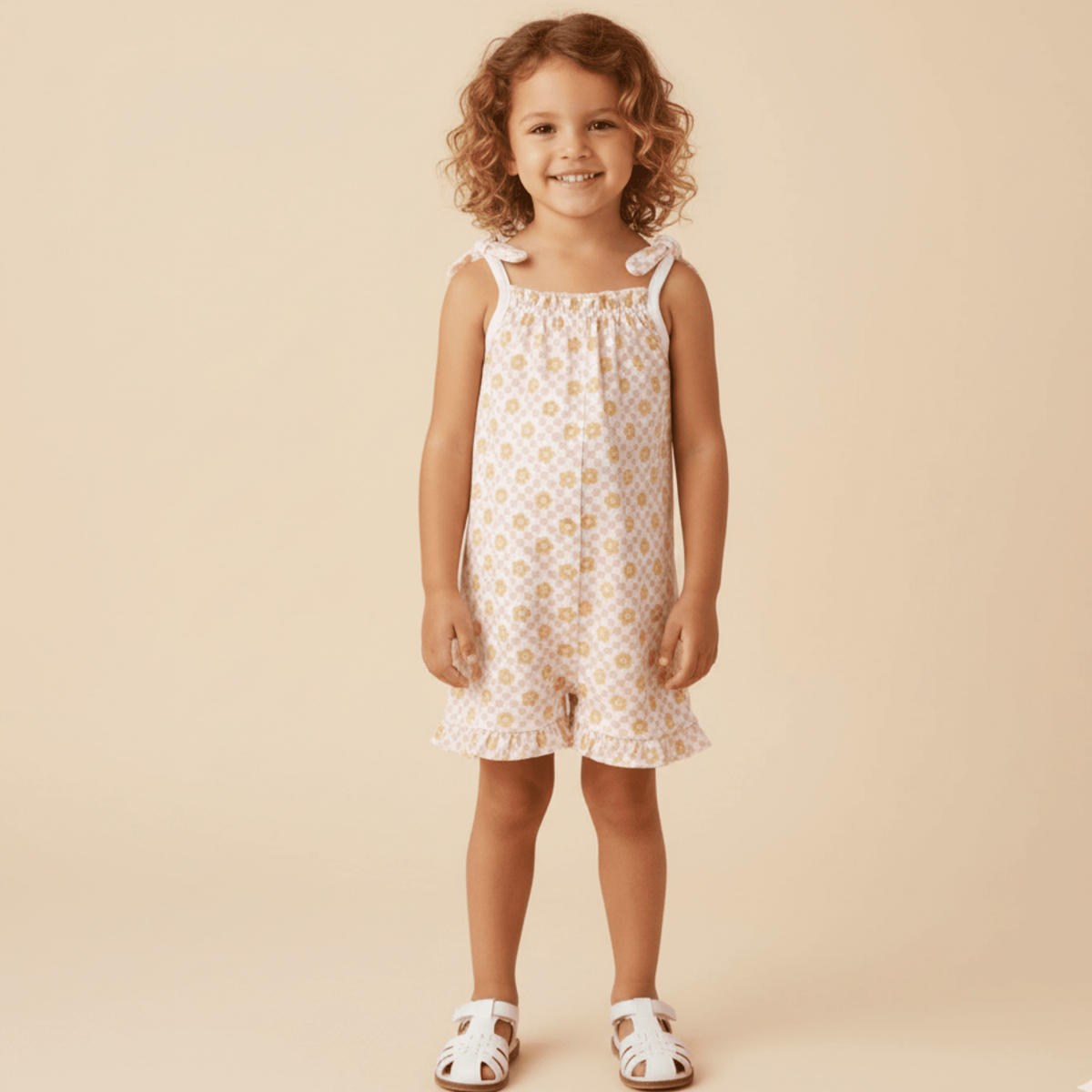 Makemake Organics Makemake Organics Ruffle Jumpsuit With Pop Floral For Baby And Toddler Girls All Day Comfort